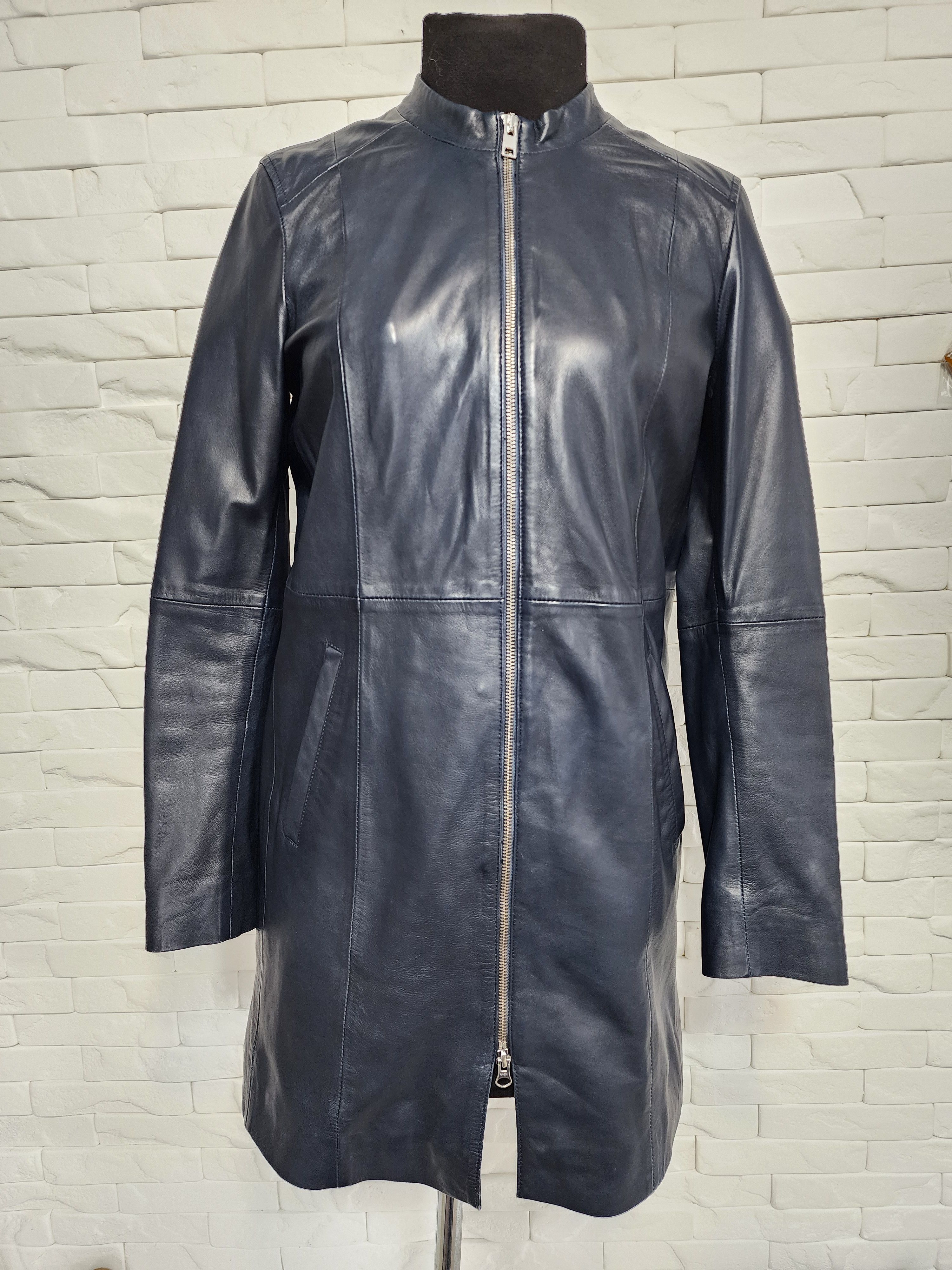 Other Blue Leather Jacket, Metal Zipper, Women's Size Size M / US 6-8 / IT 42-44 - 1 Thumbnail
