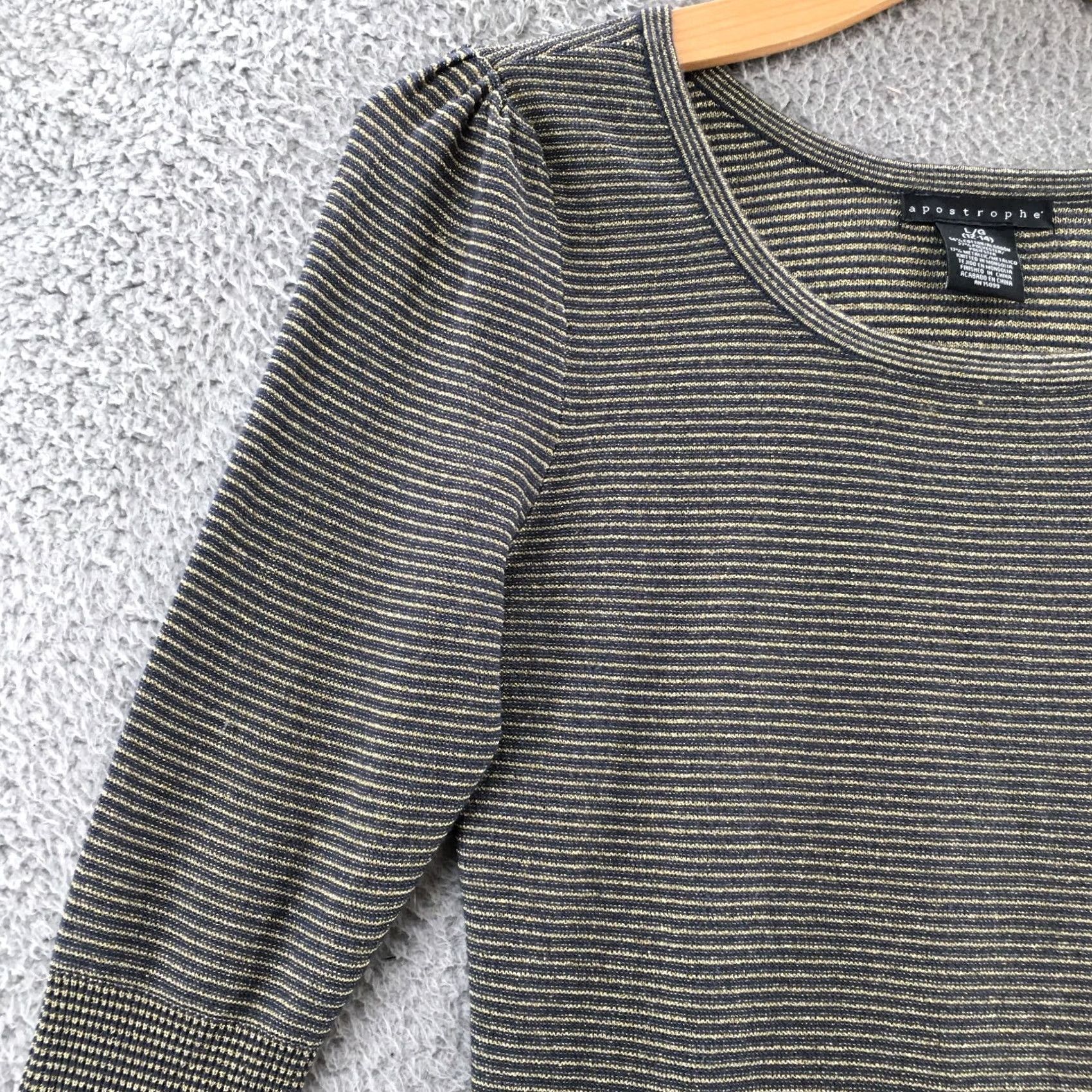 Vintage Apostrophe Pullover Sweater Womens L Black Striped 3/4 Sleeve Cotton Blend Polo? Size L / US 10 / IT 46 - 5 Thumbnail