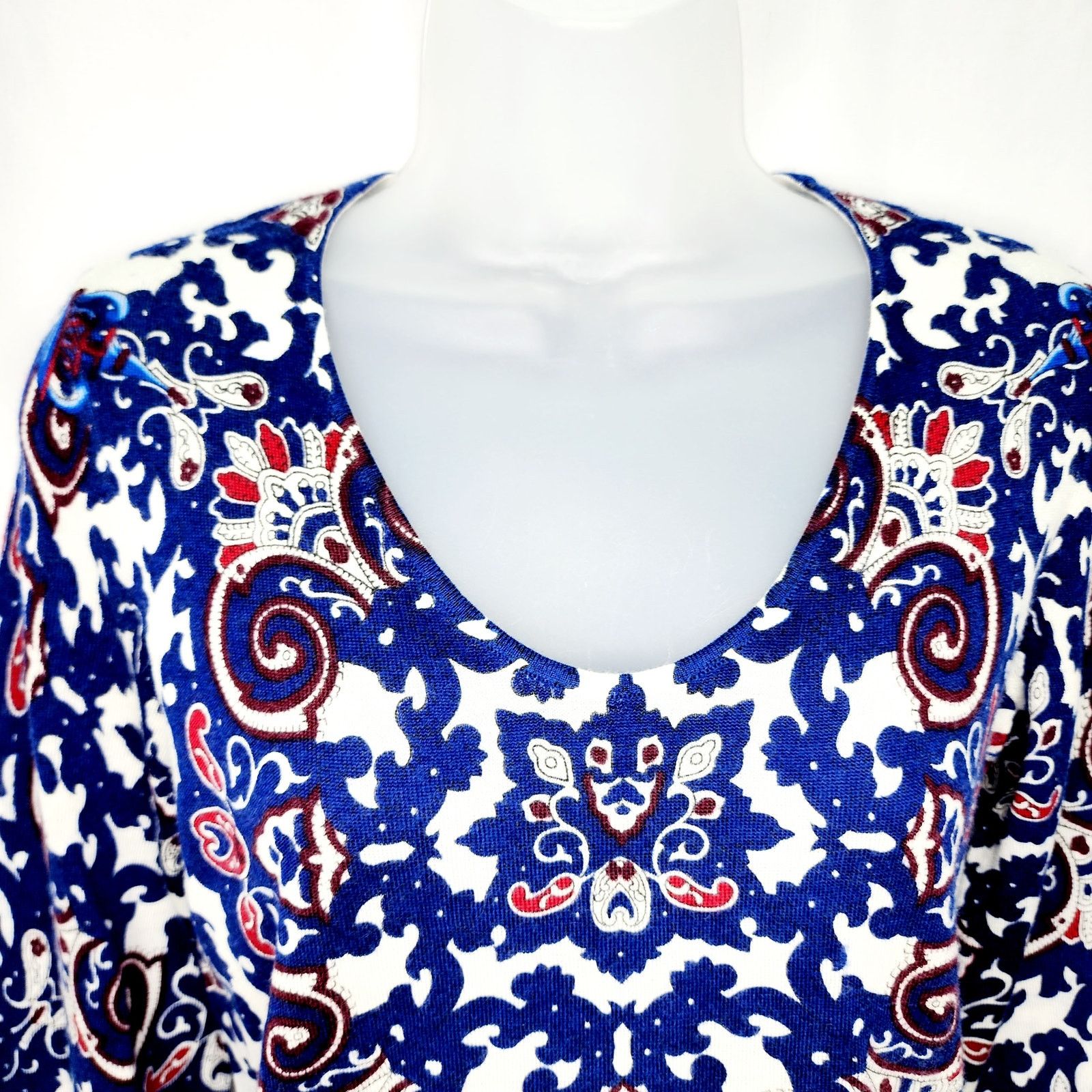 Other Talbots Pure Merino Wool Blue & Red Paisley Sweater XS NEW Size XS / US 0-2 / IT 36-38 - 5 Thumbnail