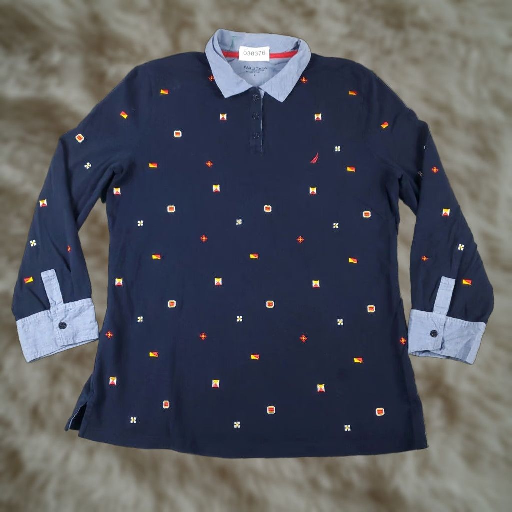 Nautica Nautica Womens Polo Shirt Blue Medium Long Sleeve Collared Button Front Cotton Size M / US 6-8 / IT 42-44 - 1 Thumbnail
