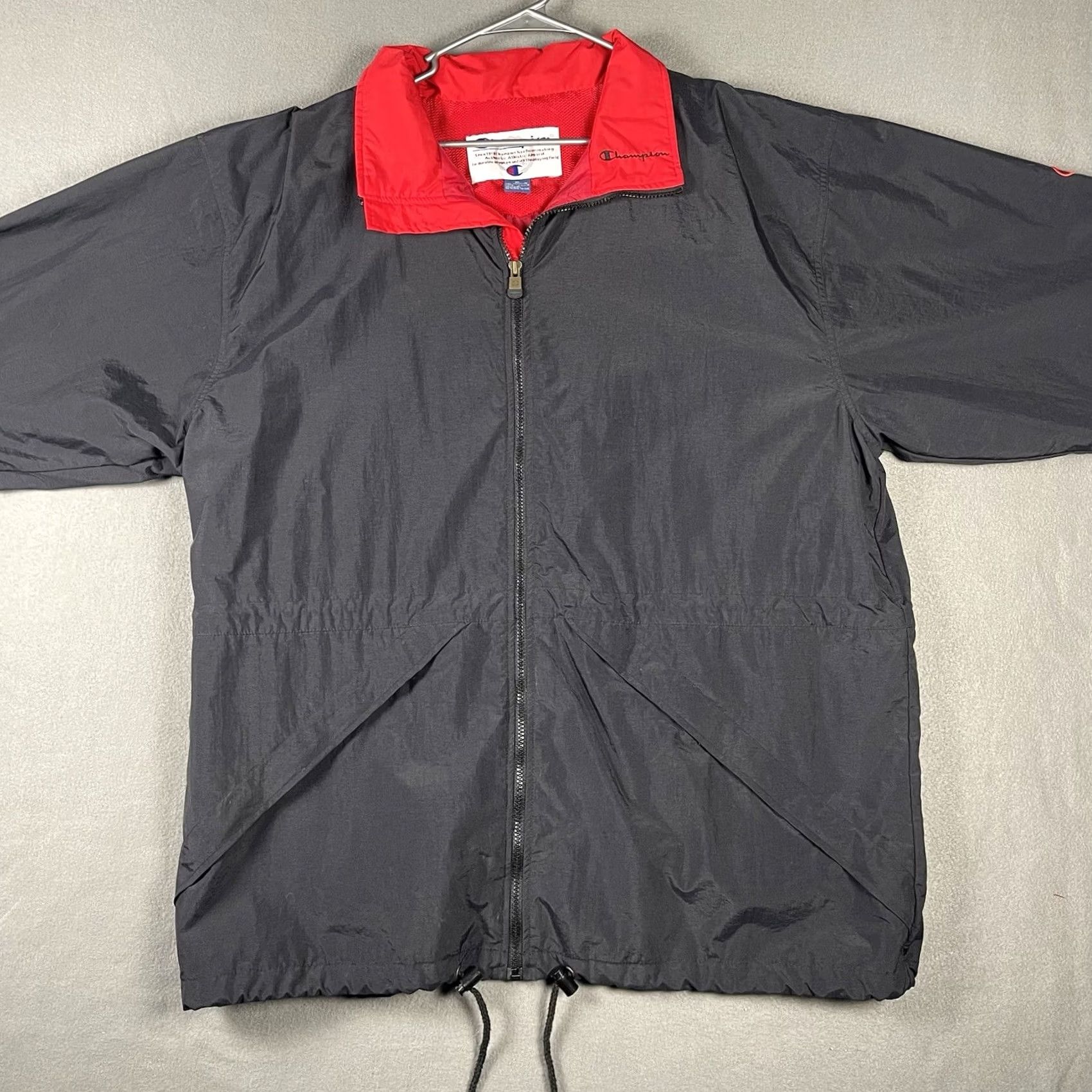 Champion VINTAGE Champion Windbreaker Full Zip Jacket XL Black Hidden Hood 90s Retro Sports Mens Jacket Size US XL / EU 56 / 4 - 2 Thumbnail
