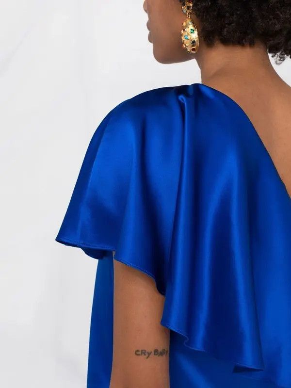 Saint Laurent Paris o1y0126 One-Shoulder Midi Dress in Bright Blue Size M / US 6-8 / IT 42-44 - 3 Thumbnail