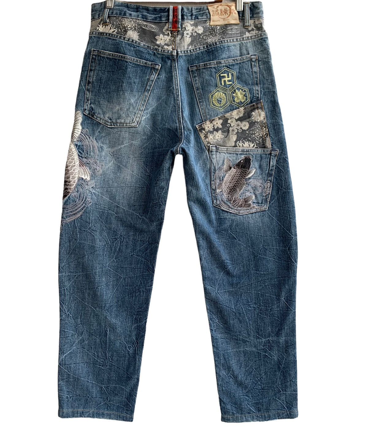 Japanese Brand Vintage Japanese Brand Karakuri Embroidery Fish Koi Jeans Size US 34 / EU 50 - 3 Thumbnail