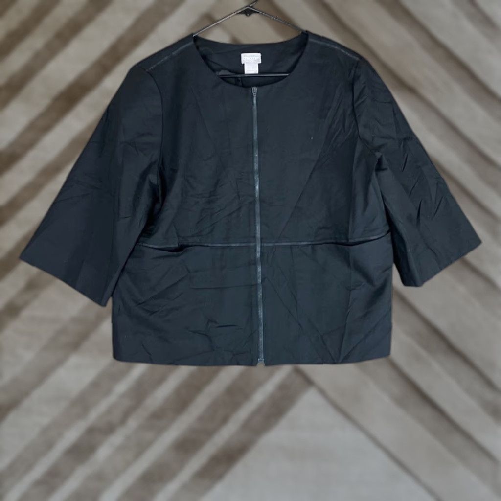Vintage Chicos Womens Jacket Black Full Zip 3/4 Sleeve Front Pockets Stretch 2 (L) Size L / US 10 / IT 46 - 1 Thumbnail
