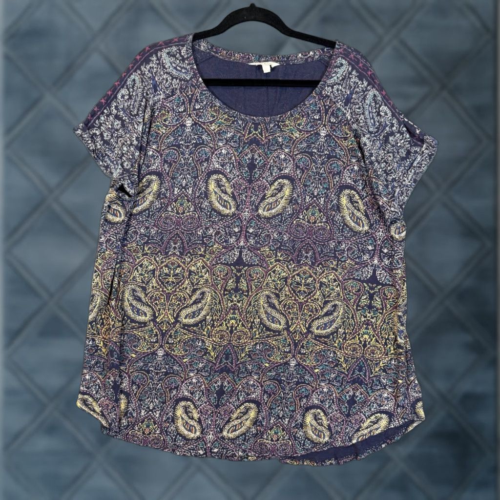 Lucky Brand Lucky Brand Shirt Womens 2X Blue Paisley Floral Tshirt Bohemian Flowy Size XXL / US 16-18 / IT 52-54 - 1 Thumbnail