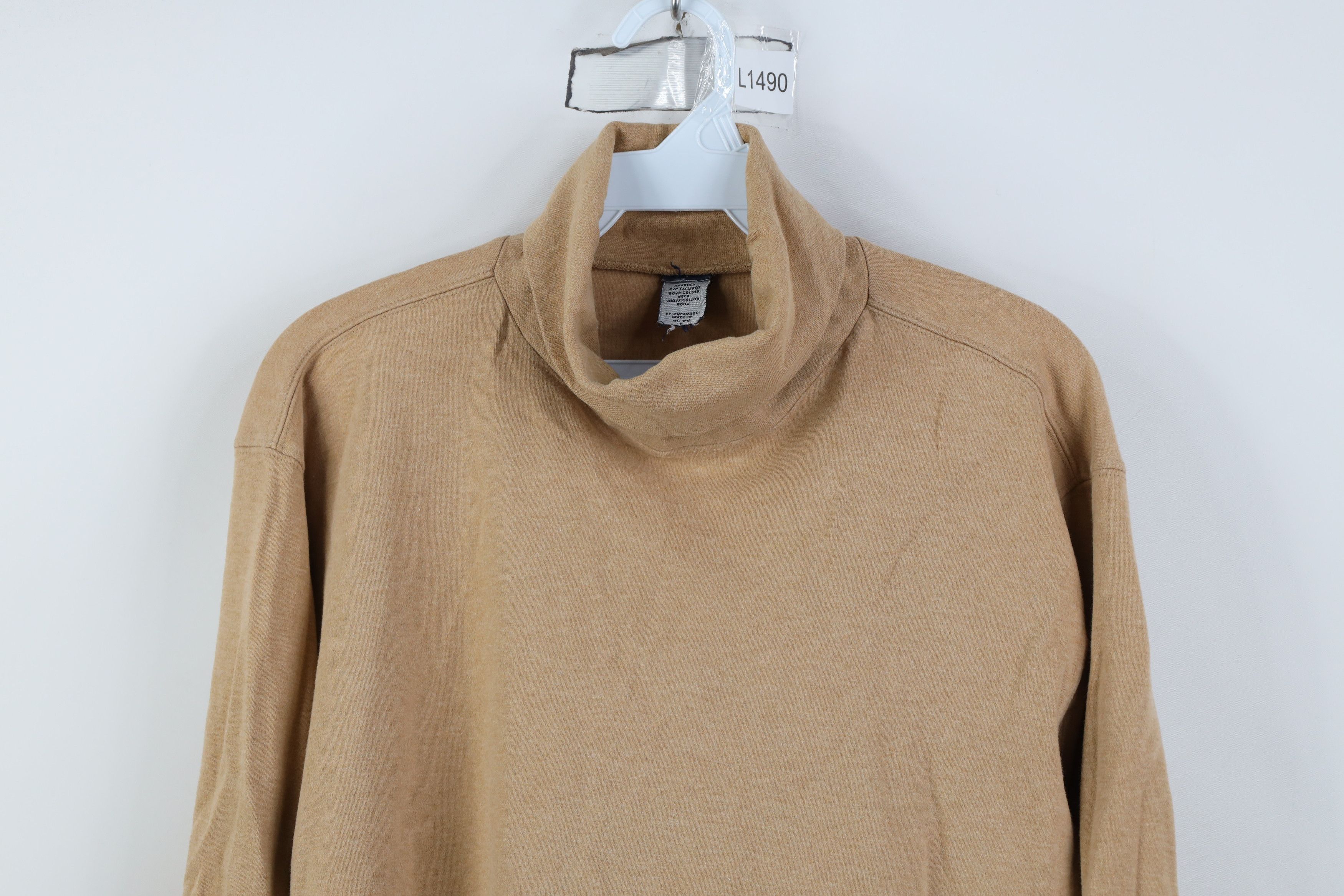 Lands' End Vintage 90s Lands End Blank Turtleneck T-Shirt Camel Brown Size US L / EU 52-54 / 3 - 2 Thumbnail
