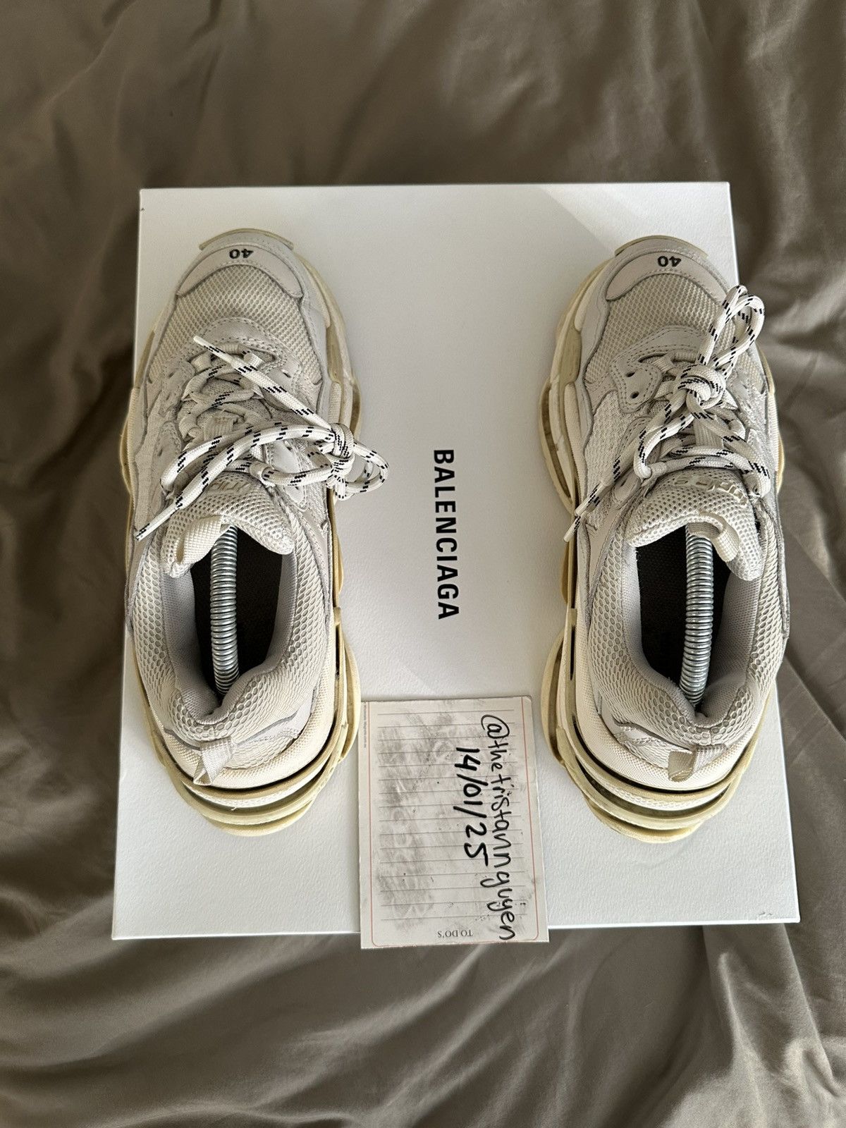 Balenciaga Triple S Low-Top Sneakers (white/beige) Size US 7 / EU 40 - 7 Thumbnail