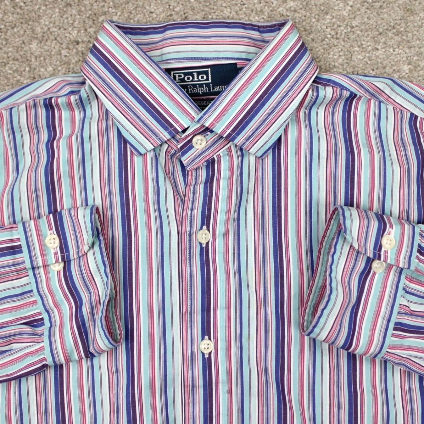 Polo Ralph Lauren Polo Ralph Lauren Dress Shirt Purple/Blue 17 1/2 36/37 Regular Long Sleeve Button Cuff Men’s 100% Cotton Casual Business Formal 90s Size 48R - 2 Thumbnail