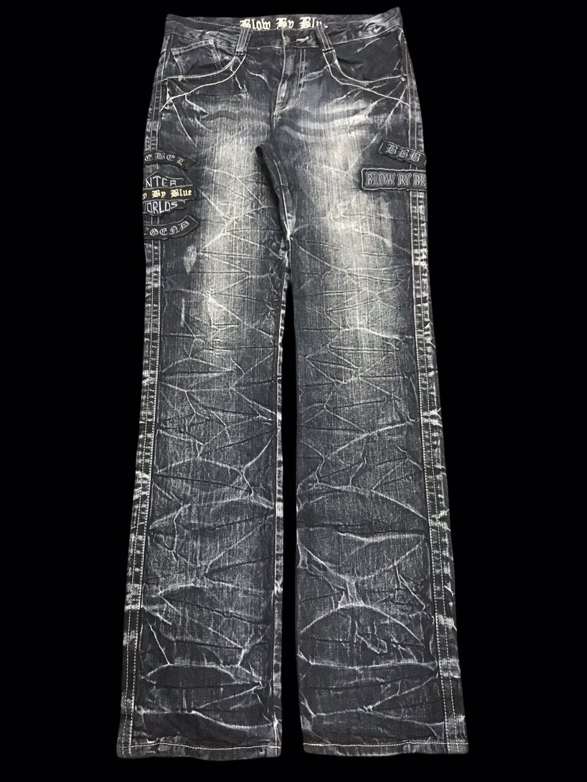 Japanese Brand 💥PUNK DENIM💥BLOW BY BLUE CRACKED FADES PATCHES DENIM F185 Size US 31 - 1 Thumbnail