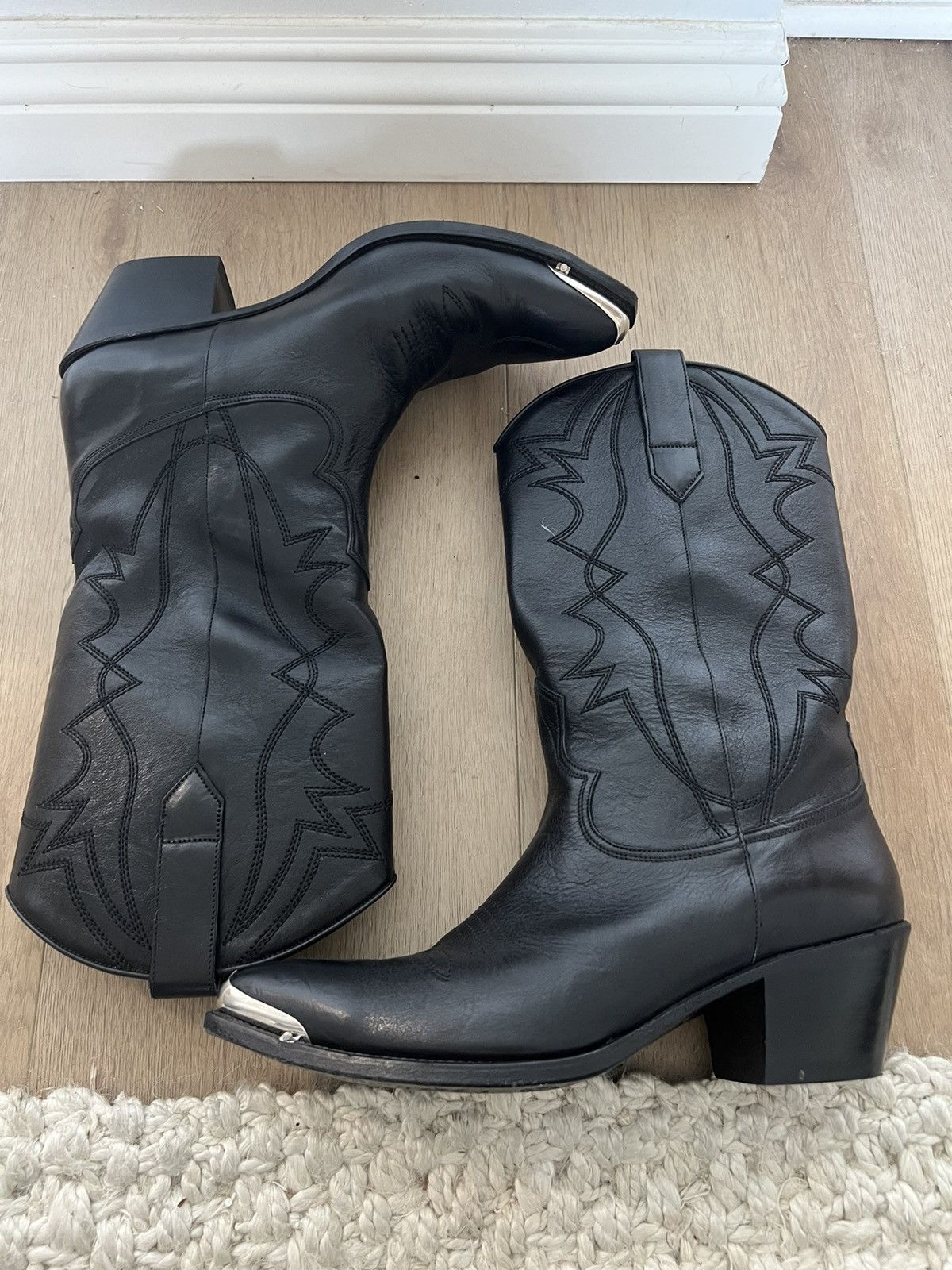 Celine Leather Metal Tip Cowboy Boots Grailed