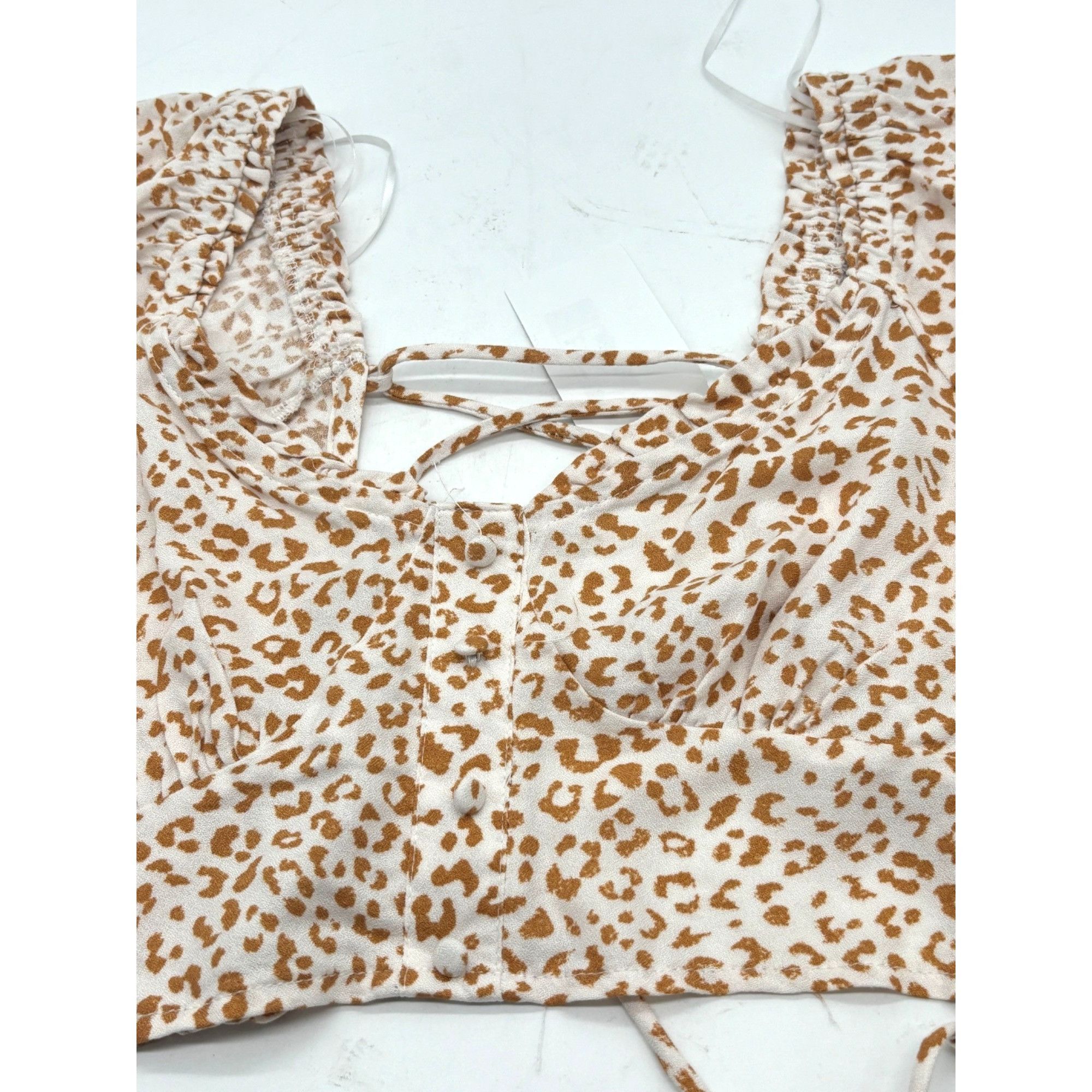 Other Urban Romantics Tie-Back, puff sleeve Printed Crop Top, Ivor Size S / US 4 / IT 40 - 5 Thumbnail