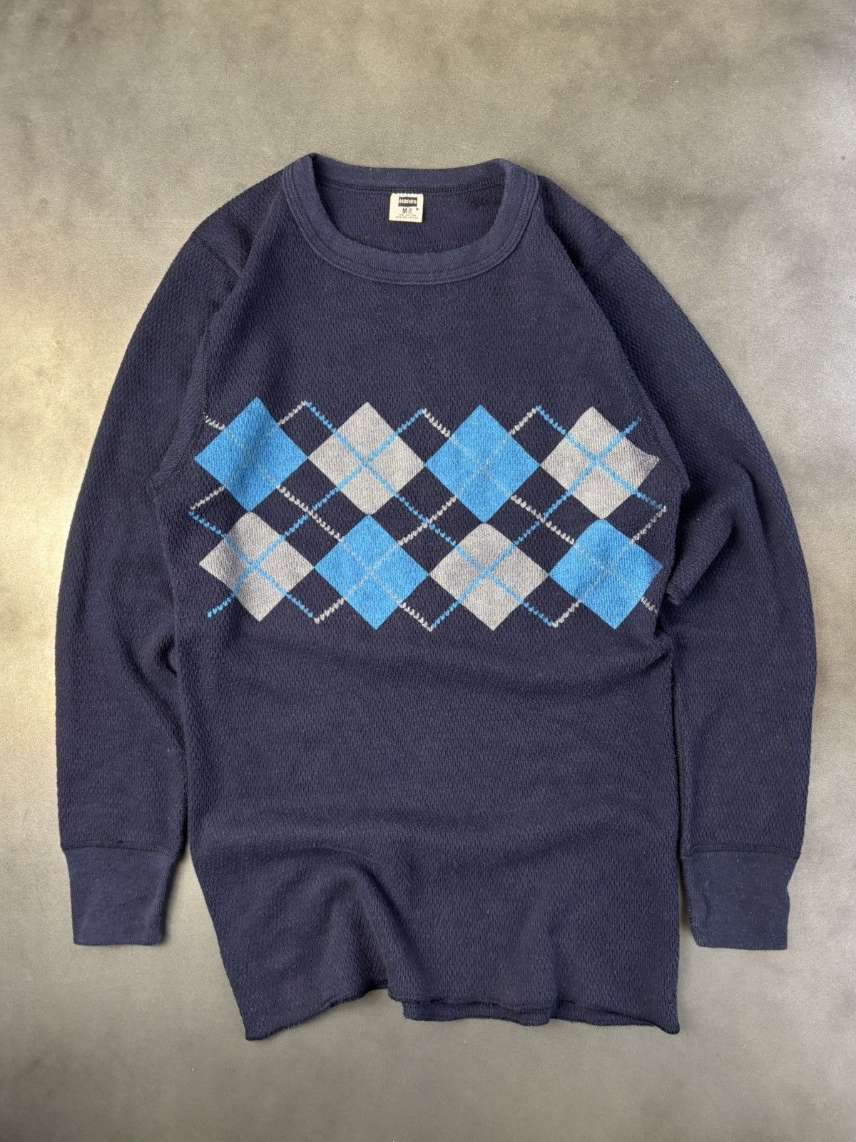 Hanes × Vintage 1970s Vintage Thermal Longsleeve Argyle Waffle Double Face S Size US S / EU 44-46 / 1 - 3 Thumbnail