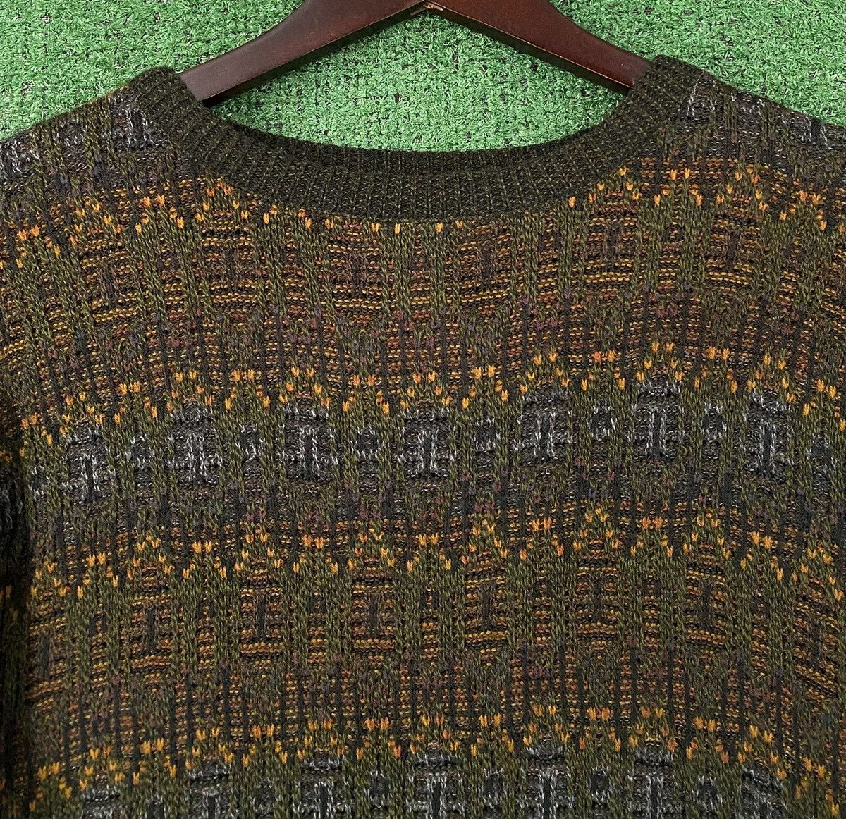 Vintage 90’s Gianfranco Ruffini Green Patterned Knit Sweater 2XL Size US XXL / EU 58 / 5 - 2 Thumbnail