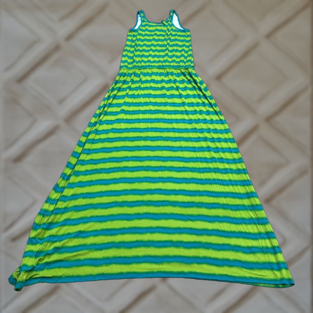 Michael Kors Michael Kors Sleeveless Maxi Dress Women S Blue Green Striped Casual Stretch Size S / US 4 / IT 40 - 1 Thumbnail