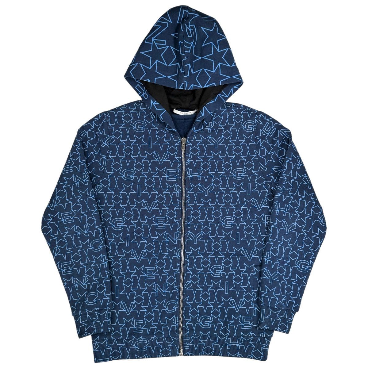 image of Givenchy Size S Oversized Track Jacket Hooded Stars Logos in Blue, Men's