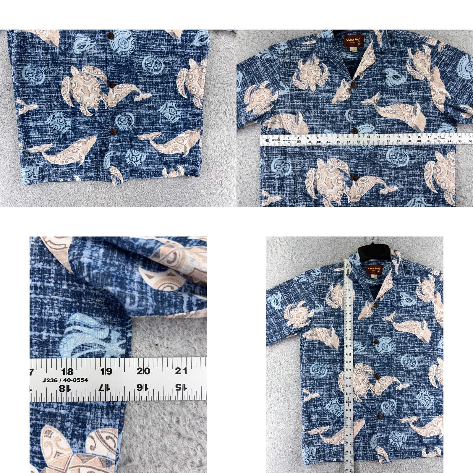 Vintage Aloha Mo'i Shirt Mens Small Blue Beige Sea Turtle Whale Tribal Print 100% Cotton Size US S / EU 44-46 / 1 - 8 Thumbnail