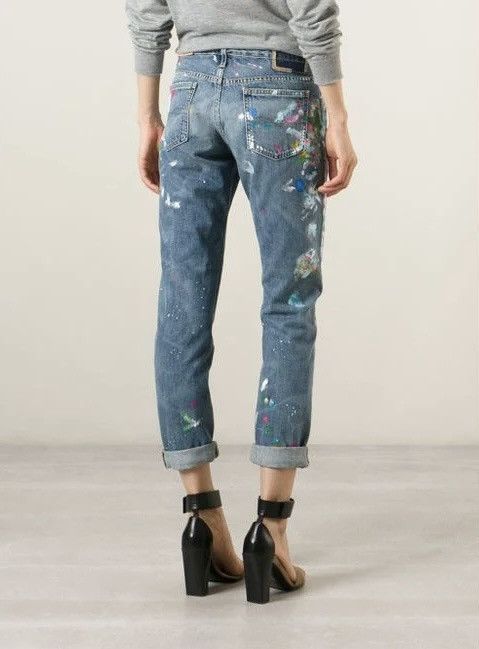 Polo Ralph Lauren Polo RL Paint Splatter Distressed Astor Slim Boyfriend Denim Size 28" / US 6 / IT 42 - 2 Thumbnail
