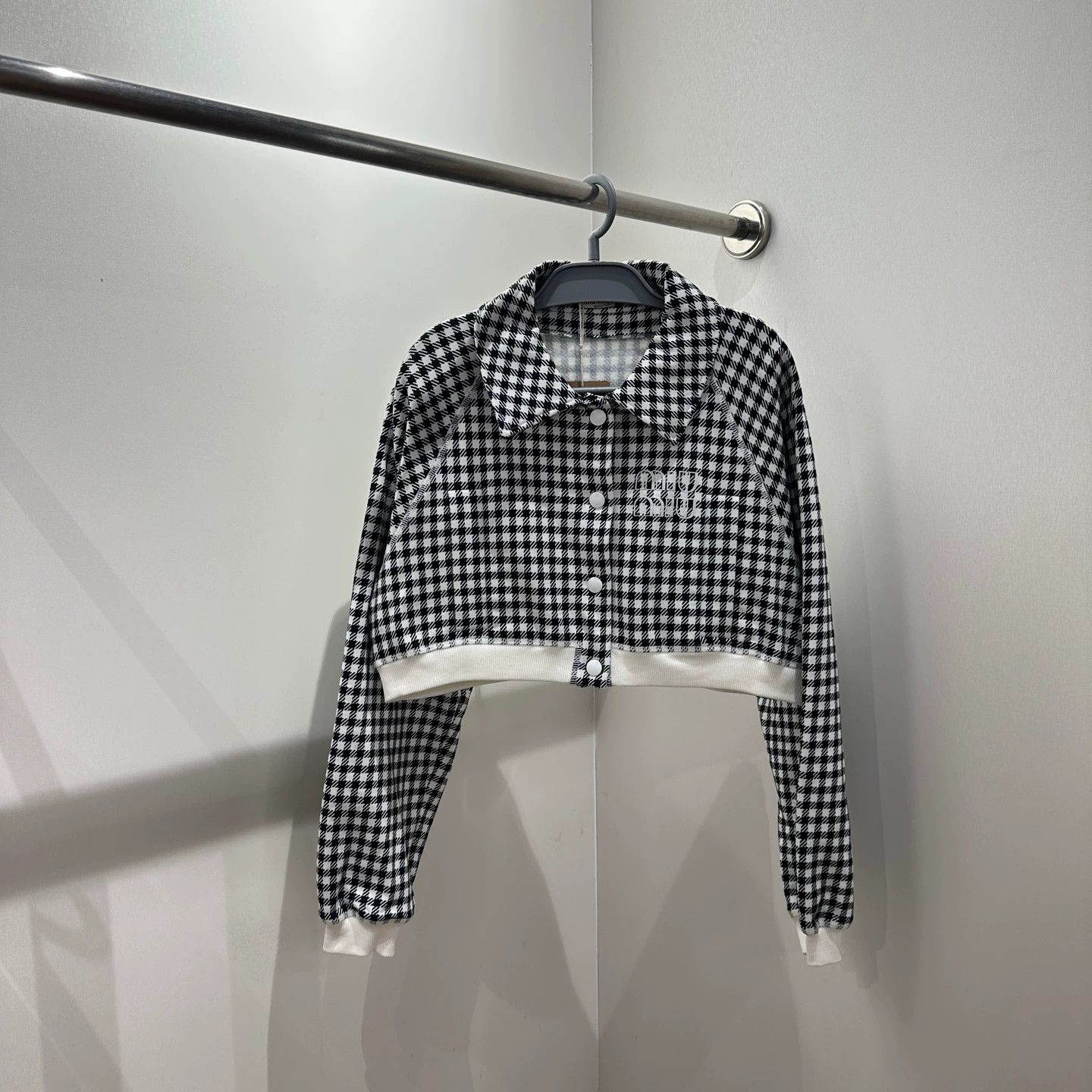 Miu Miu MIU MIU Check Logo Button-Front Collared Cotton Jacket S Size S / US 4 / IT 40 - 1 Thumbnail