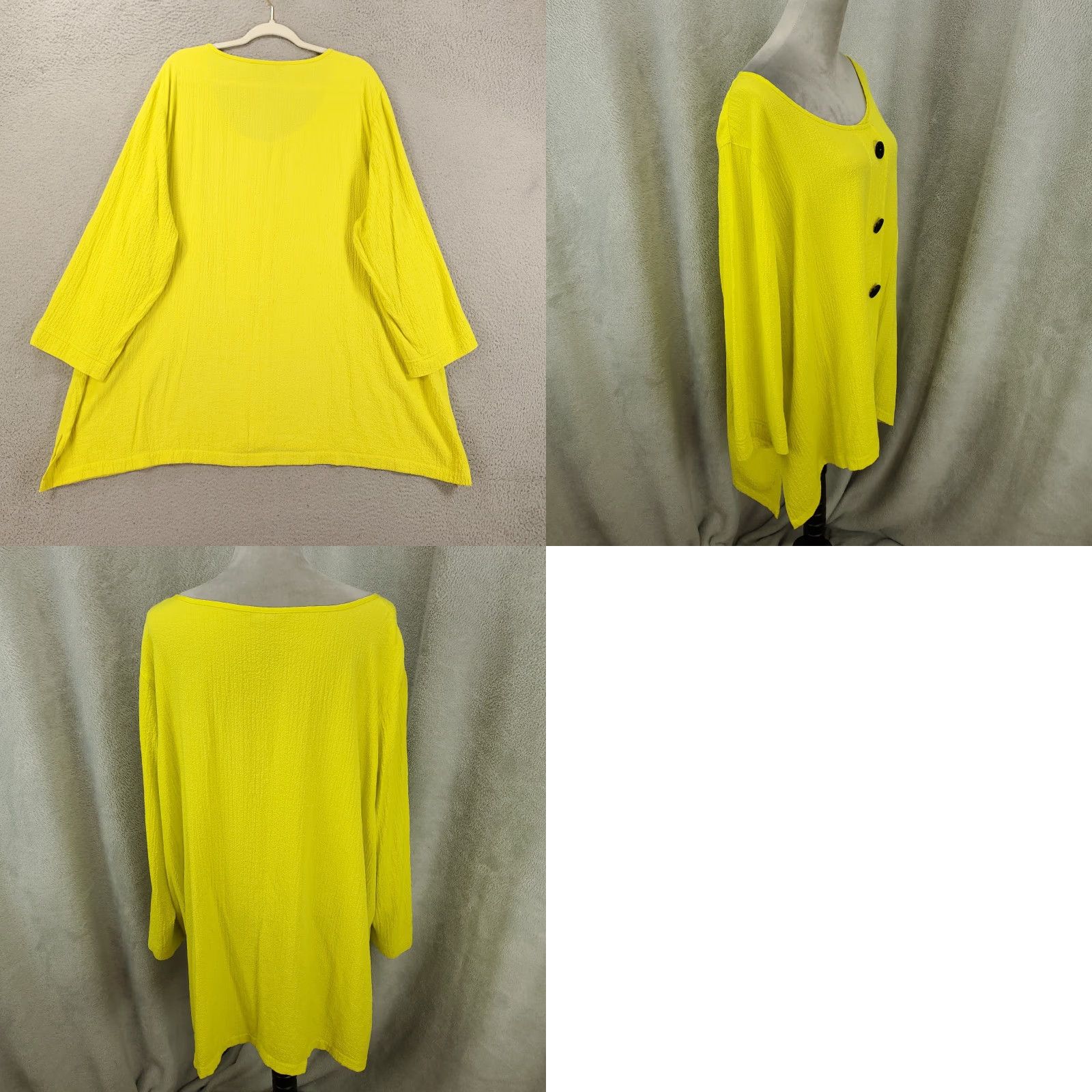 Vintage Ali Miles Top 2X Womens Blouse Tunic Long Sleeve Button Accents Yellow Crinkle Texture Pattern Solid Size XXL / US 16-18 / IT 52-54 - 8 Thumbnail