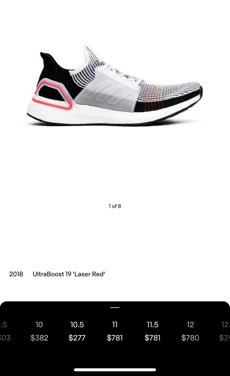 image of Adidas Ultraboost 19 'laser Red' Shoes, Men's (Size 11)
