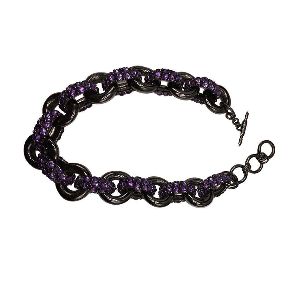 Designer Simulated Pink Sapphire Cabochon Black Rhodium Link Necklace Size ONE SIZE - 3 Thumbnail