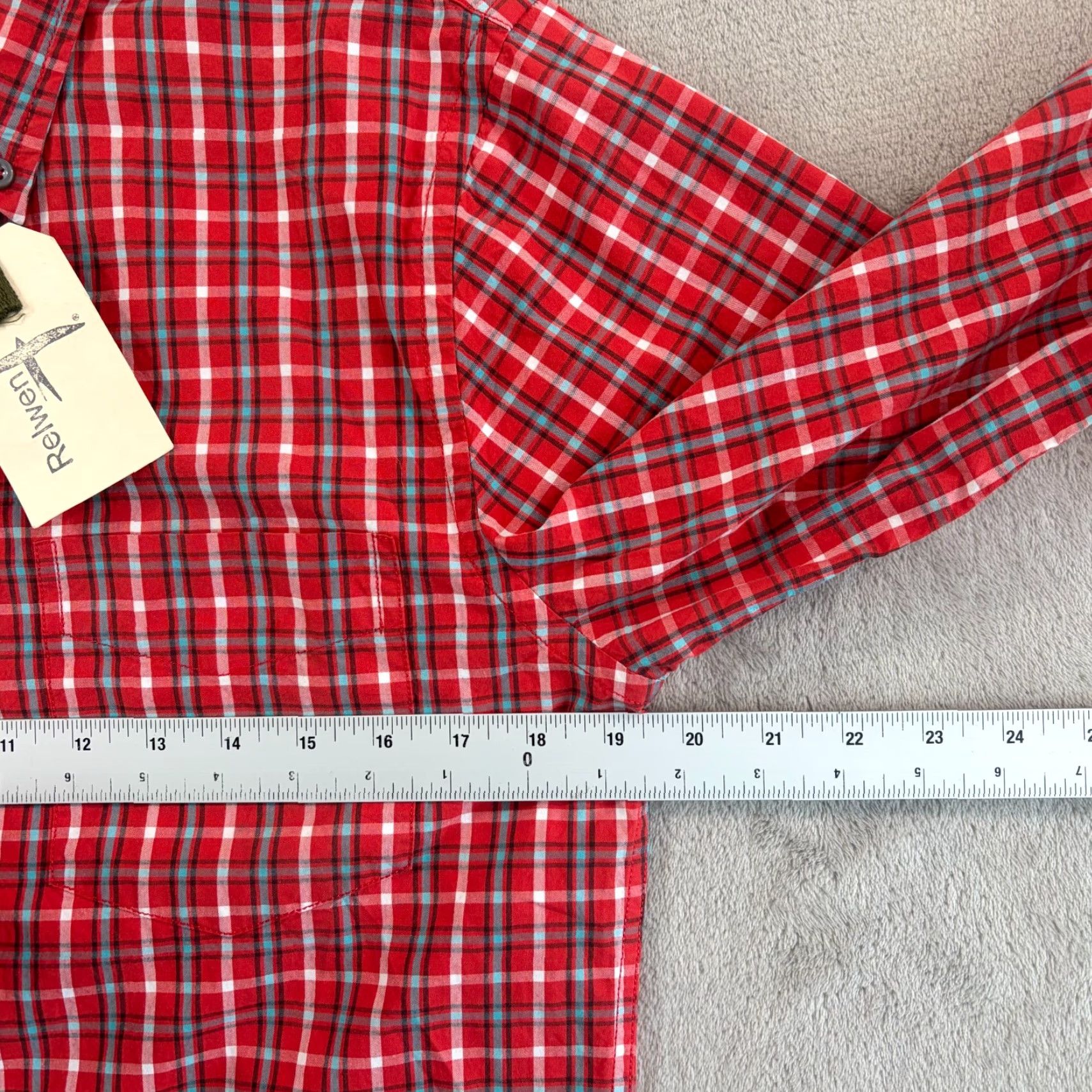 Relwen Relwen Work Shirt Men Small Red Madras Plaid Long Sleeve Button-Up Shirt, Casual, Travel, Workwear, NWT, Cotton, Regular Fit, Red Size US S / EU 44-46 / 1 - 6 Thumbnail