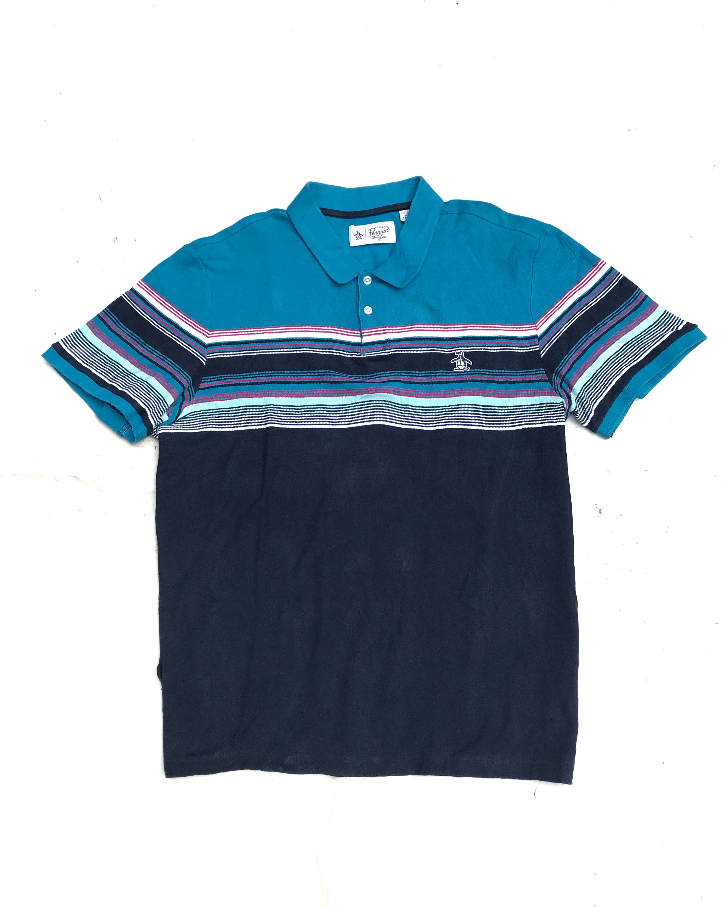 Grand Slam × Original Penguin × Vintage Blue Grandslam Munsingwear Penguin Half Stripes Polo Shirt Size US XL / EU 56 / 4 - 2 Thumbnail