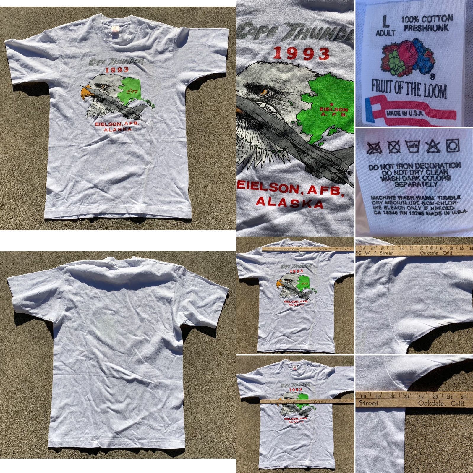 Fruit Of The Loom VINTAGE Cope Thunder 1993 Eielson AFB Alaska t shirt bald eagle air force size L Size US L / EU 52-54 / 3 - 8 Thumbnail