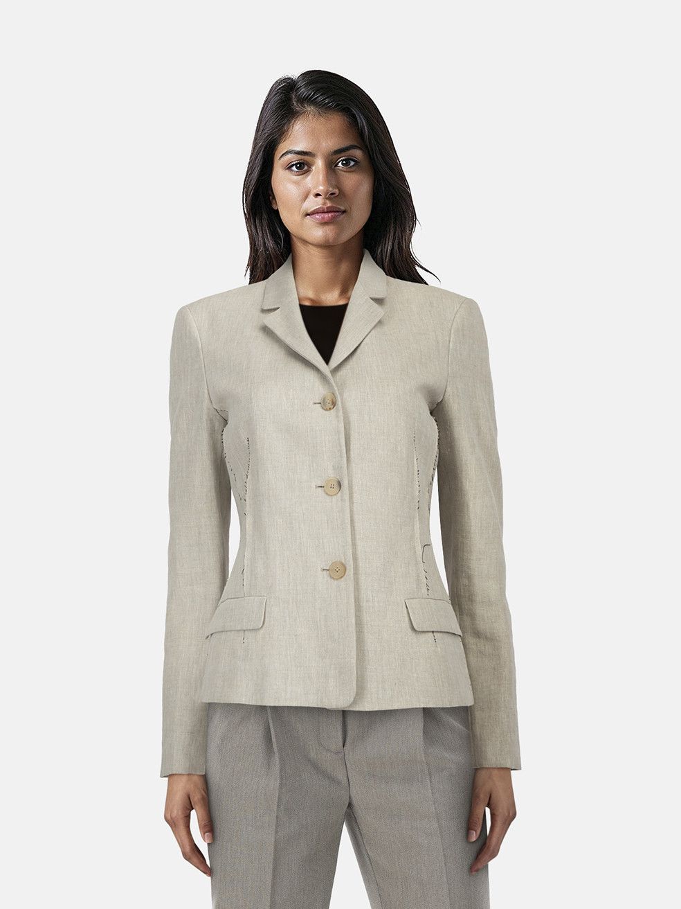 Beige Wool Exposed Seam Blazer