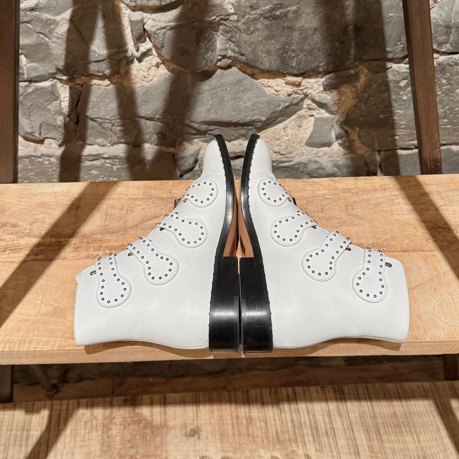 Givenchy Givenchy White Leather Studded Buckle Western Boots Size US 6 / IT 36 - 11 Thumbnail