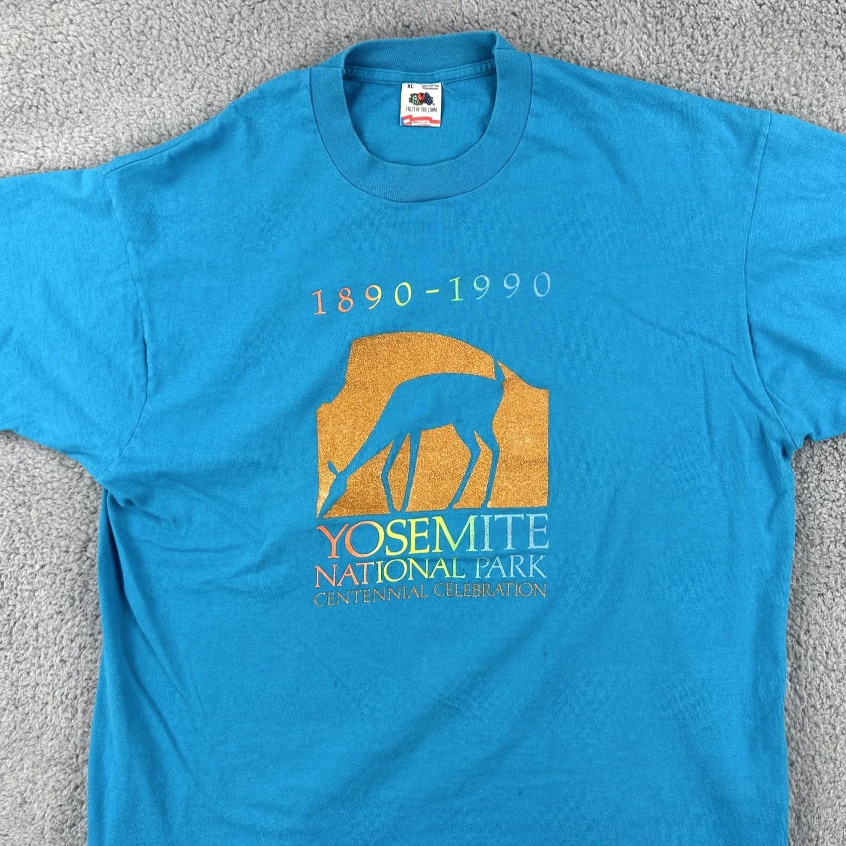 Fruit Of The Loom VINTAGE Fruit of the Loom Mens XL Blue SS T Shirt Made In USA 1990 Yosemite Park Tee Size US XL / EU 56 / 4 - 3 Thumbnail