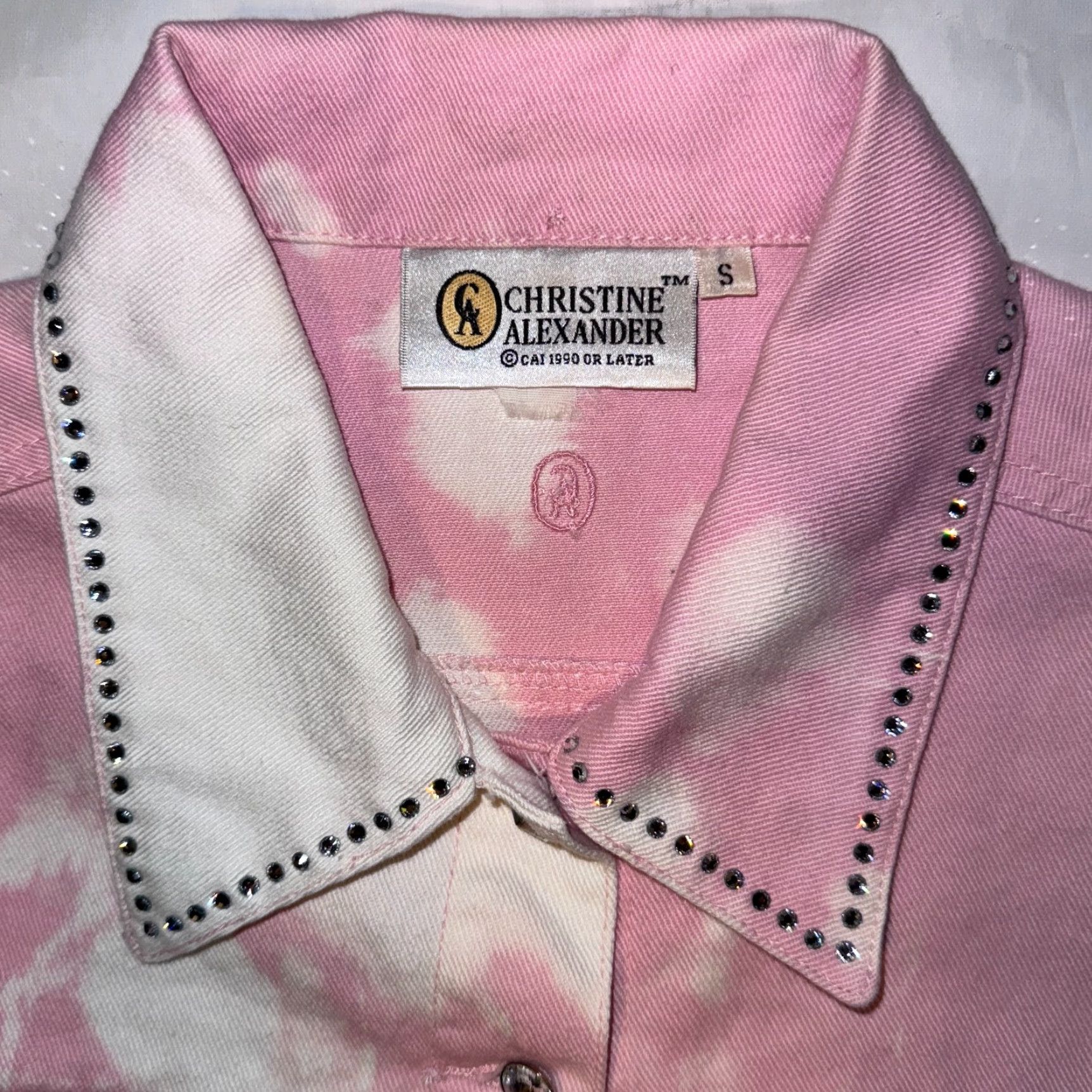 Denime Christine Alexander Pink Rhinestone Denim Jacket Size Small Gemstone Accents Women Size S / US 4 / IT 40 - 2 Thumbnail