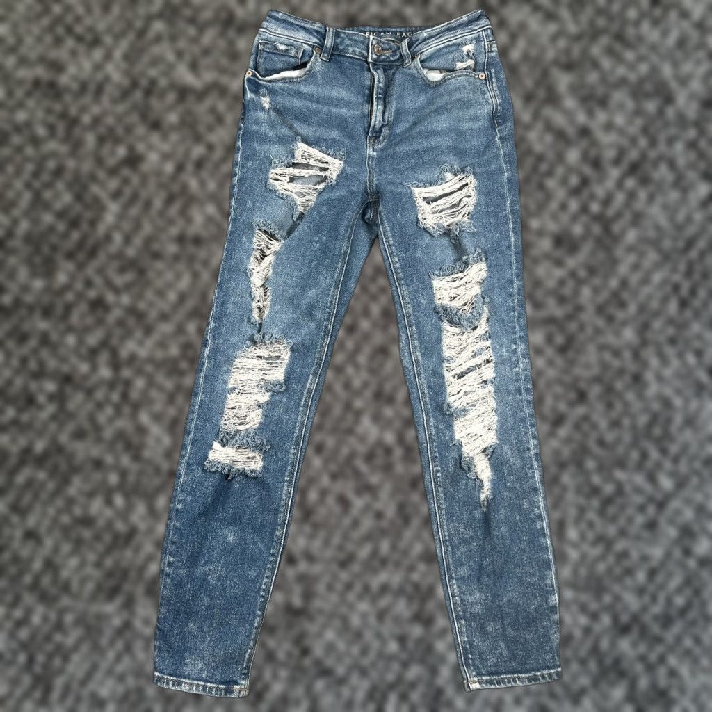 American Eagle Outfitters VINTAGE American Eagle Outfitters Women's Mom Jeans Size 2 Short High Rise Distressed Stretch Denim Blue Size 26" / US 2 / IT 38 - 1 Thumbnail