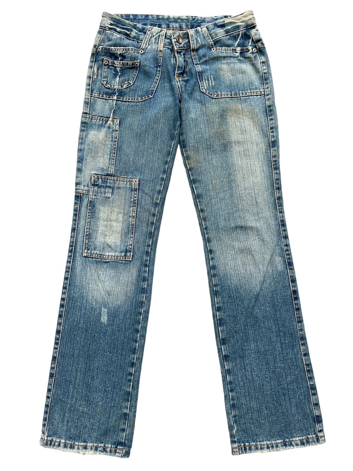 Japanese Brand Vintage Japanese Distressed Patchwork Lowrise Jeans 31x31 Size 31" - 2 Thumbnail