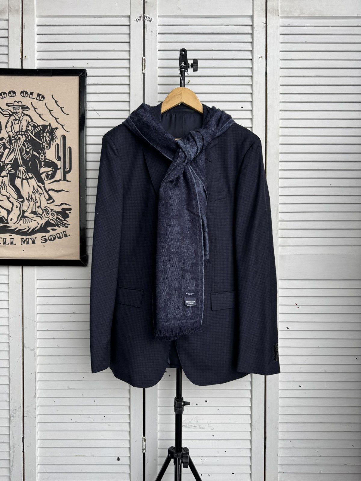 Hackett Hackett London Wool Long Scarf Navy Logo Pattern Size ONE SIZE - 2 Thumbnail