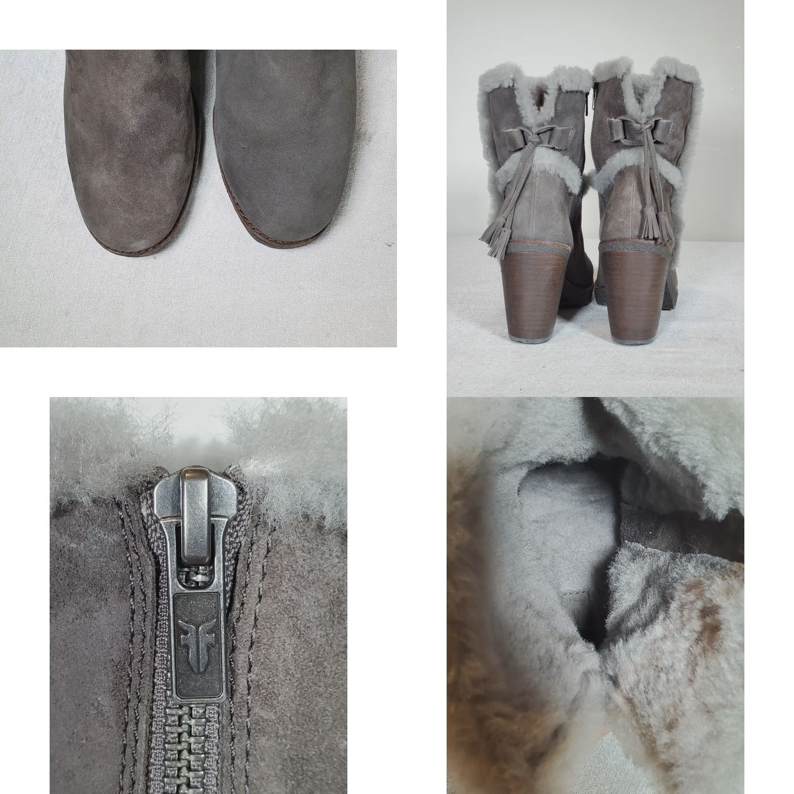 Frye FRYE Jen Shearling Short Booties Smoke Suede 76350 High Heeled Zip Women's US 8 M Size 30" / US 8 / IT 44 - 8 Thumbnail