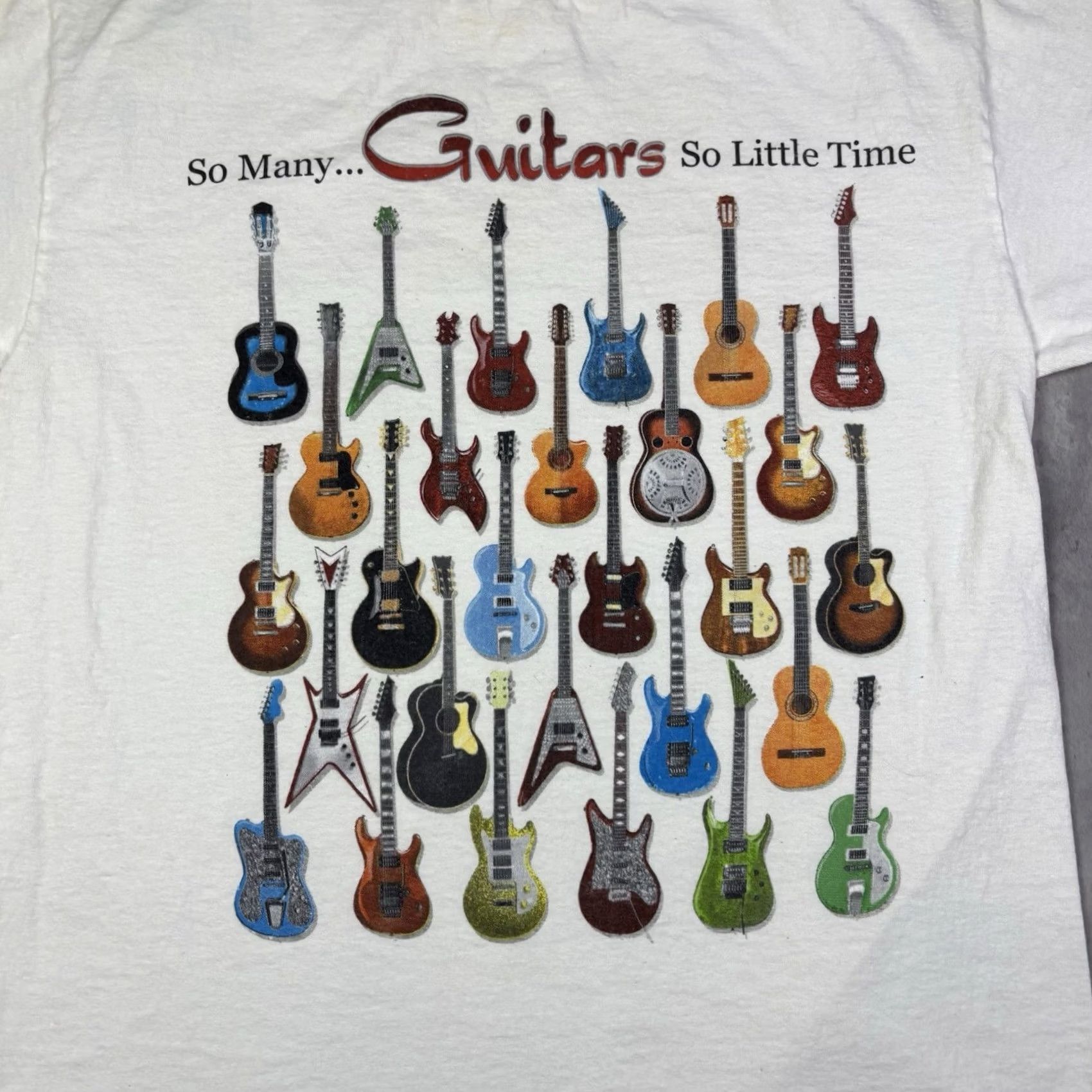 Vintage VINTAGE 90s So Many Quitars So Little Time Funny Quote T Shirt Mens S White Short Sleeve Cotton Graphic Print Size US S / EU 44-46 / 1 - 3 Thumbnail