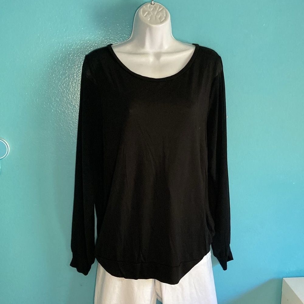 Haute Hippie Haute Hippie Size L Black Modal Pullover Top Sheer Sleeve Size L / US 10 / IT 46 - 1 Thumbnail