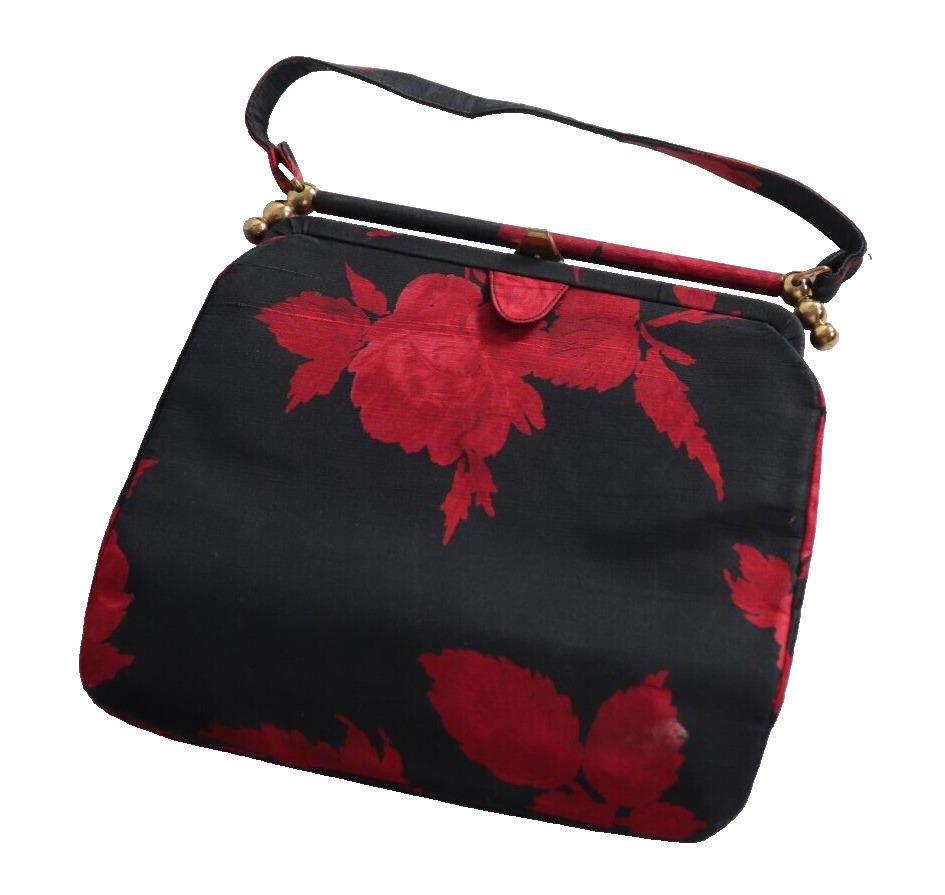 Designer Palizzio New York Black Red Brocade Floral Handbag Purse Size ONE SIZE - 6 Thumbnail
