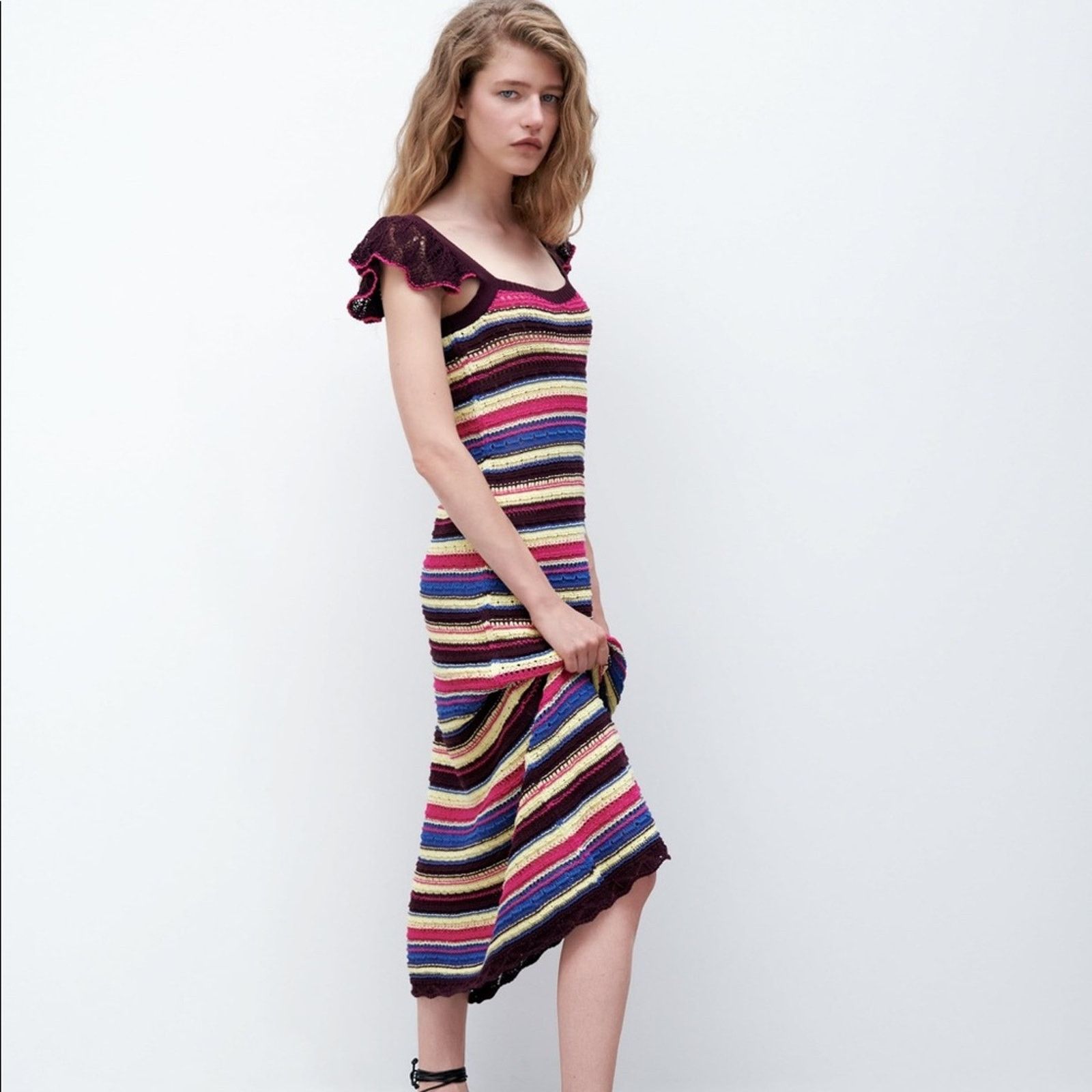 Zara ZARA LONG CROCHET DRESS MULTICOLORED Size M / US 6-8 / IT 42-44 - 8 Thumbnail