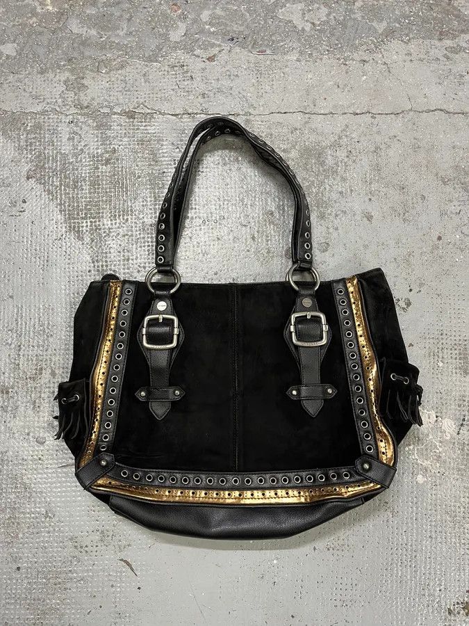Gianfranco Ferre 2000s Gianfranco Ferre Black Suede Leather Eyeled Handle Bag Size ONE SIZE - 5 Thumbnail