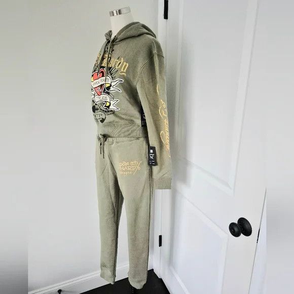 Ed Hardy Broken Hearts Sage Sweatsuit Coord Set Lounge Retro Y2K Size ONE SIZE - 10 Thumbnail