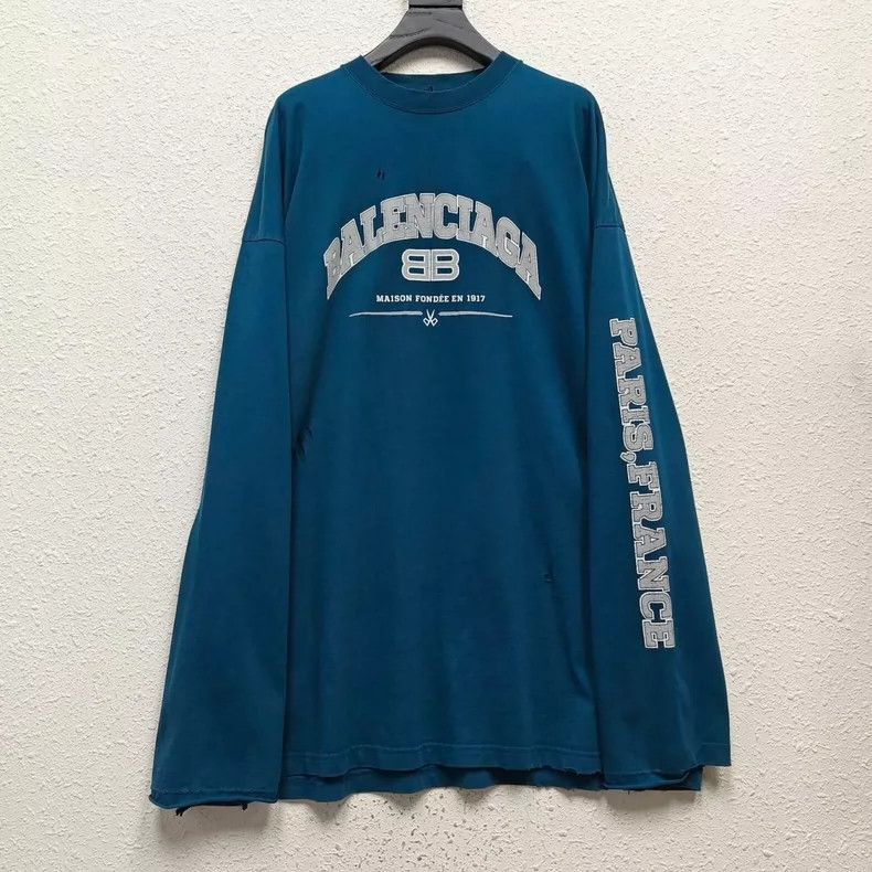 Balenciaga Double B Destroy Logo Ripped Distressed Long Sl