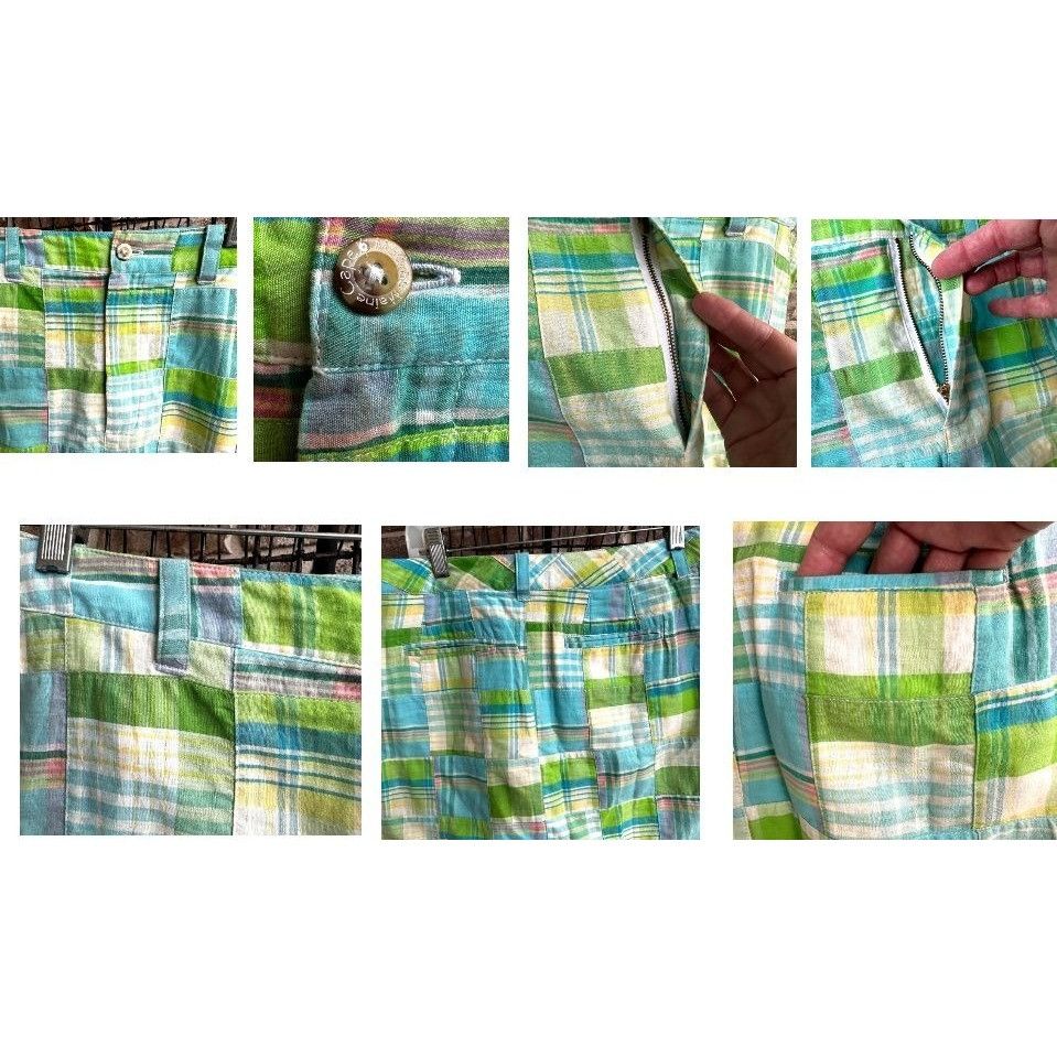 Designer Cape Madris Skirt Size 6 Plaid Button Zip Green Yellow Blue Size 32" / US 10 / IT 46 - 5 Thumbnail