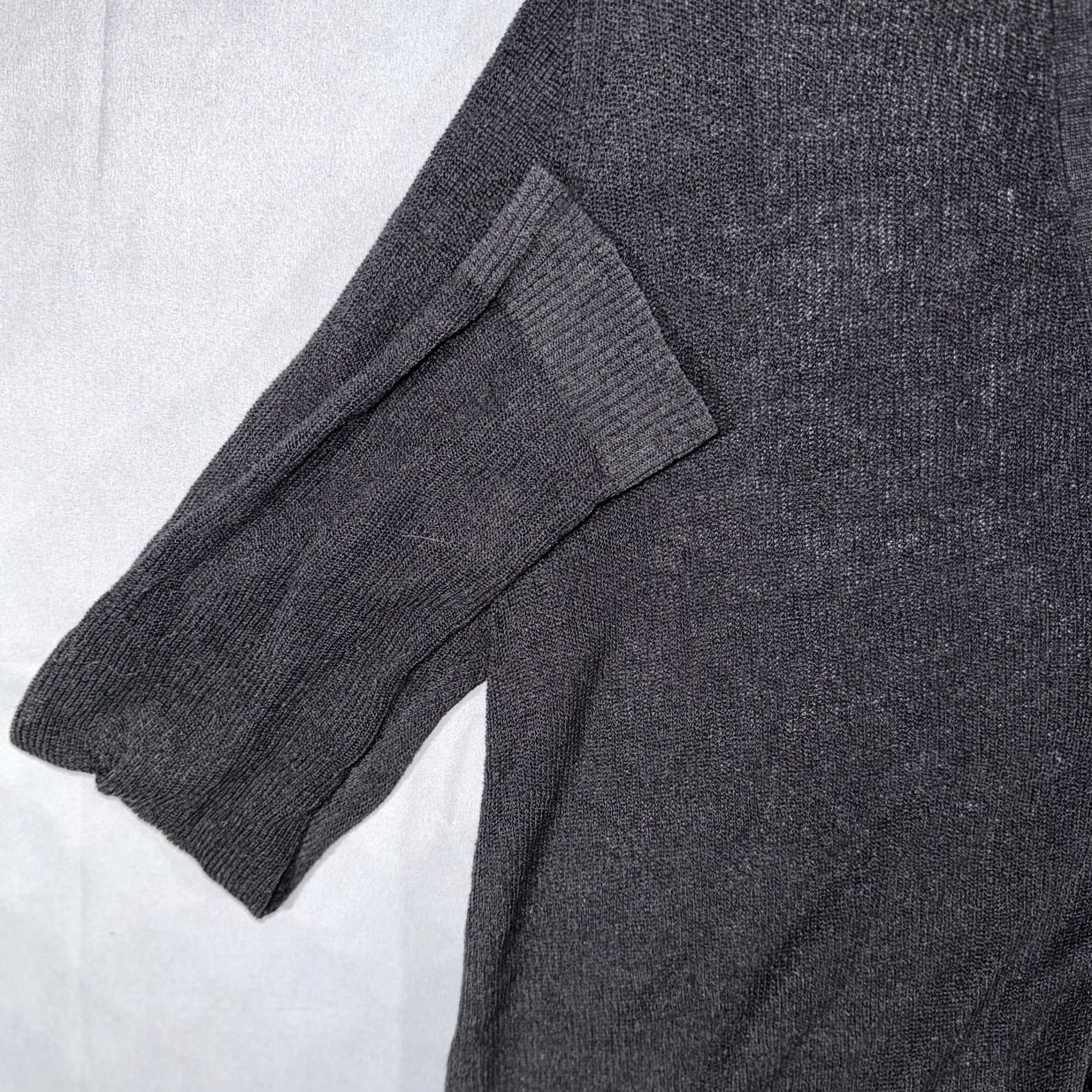 Eileen Fisher Eileen Fisher Cardigan Womens Large Gray Sheer Knit V Neck Button Long Sleeve Lightweight Knit Size L / US 10 / IT 46 - 6 Thumbnail