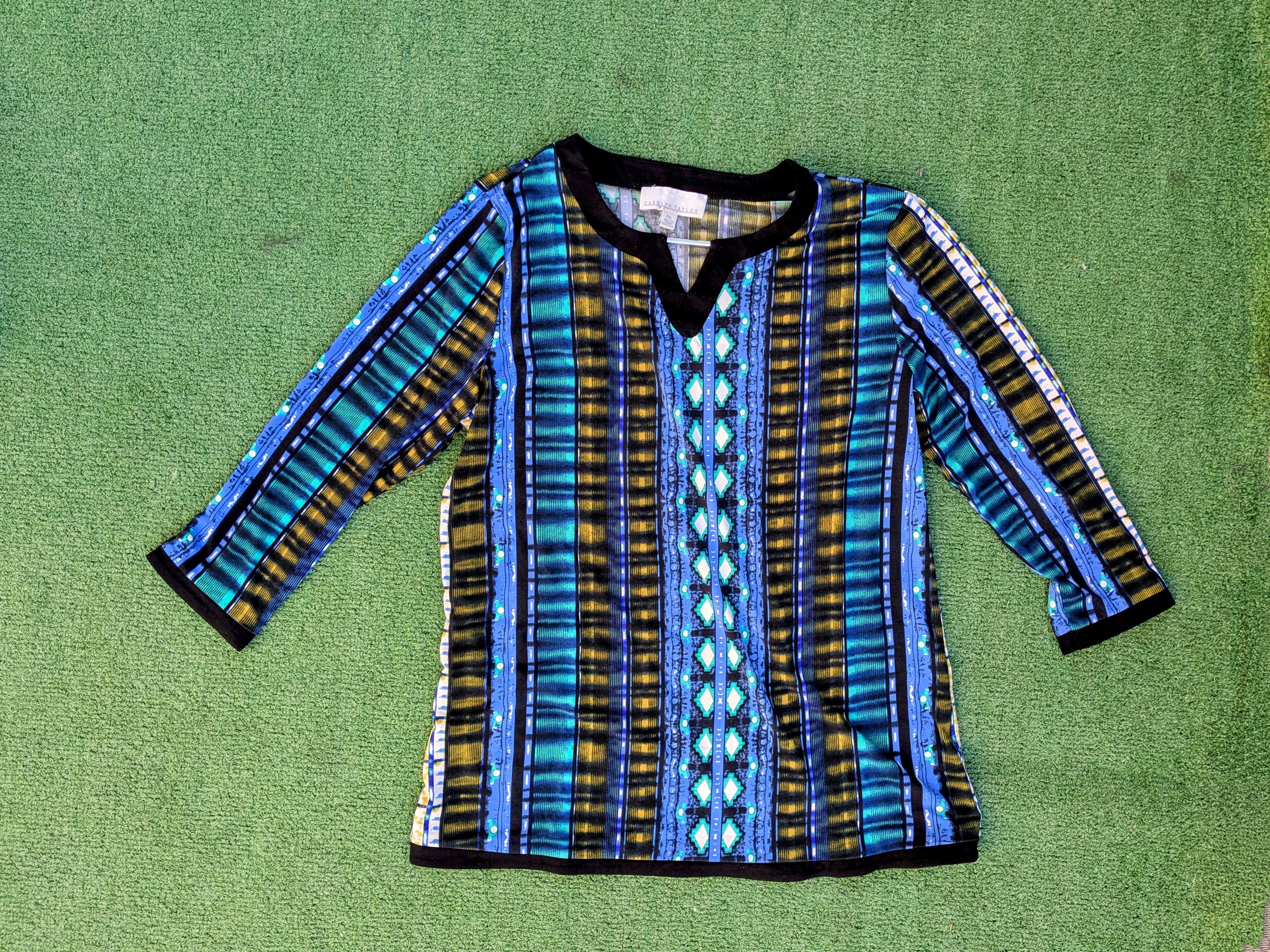 Designer Multi-Color Patterned Print Sheer Tunic Stretch Blouse Top Size XL / US 12-14 / IT 48-50 - 5 Thumbnail