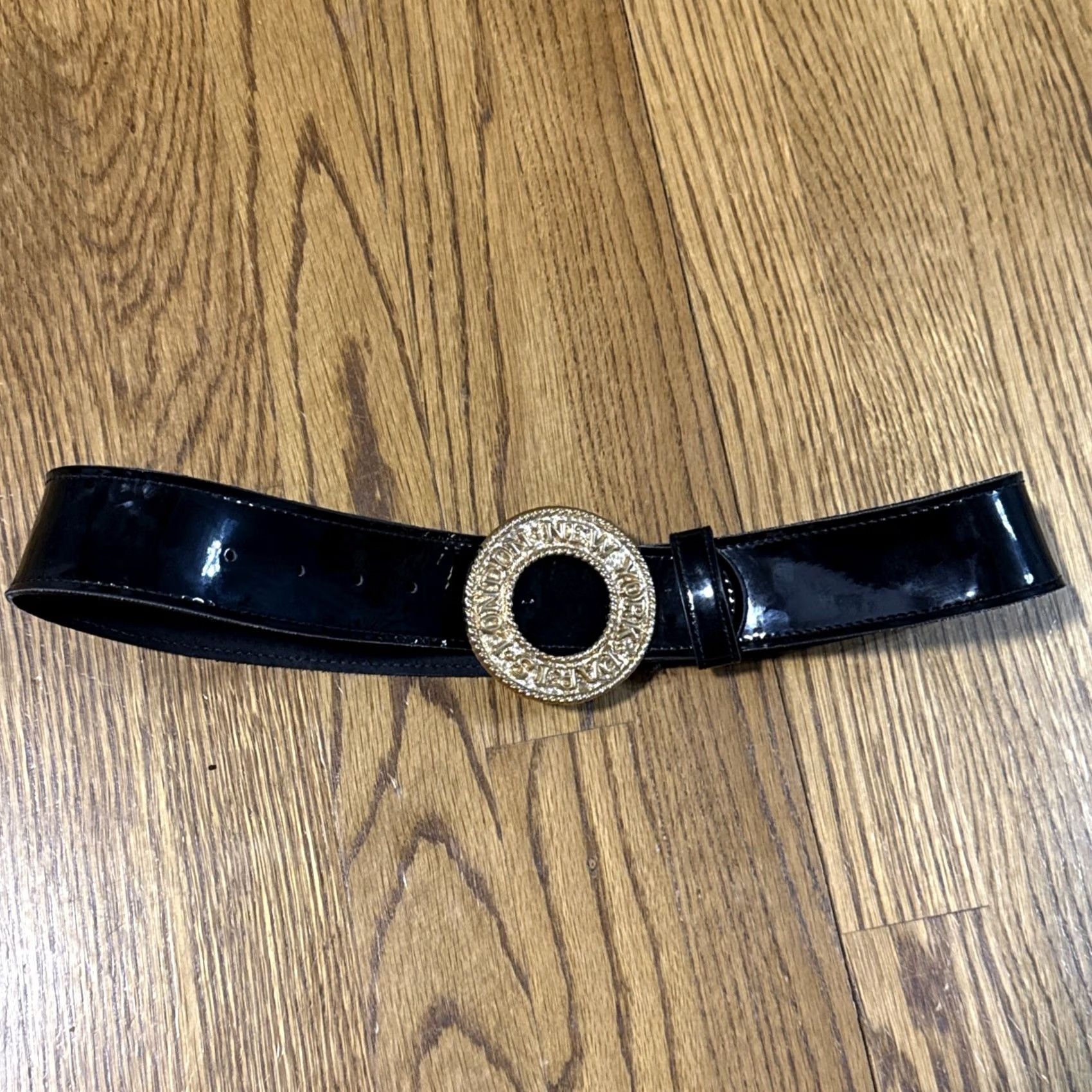 Vintage VINTAGE Details Black Patent Leather Belt Gold Rope Buckle Wide Statement Belt USA Belt Womens M Black Patent Leather Wide Belt Size ONE SIZE - 7 Thumbnail