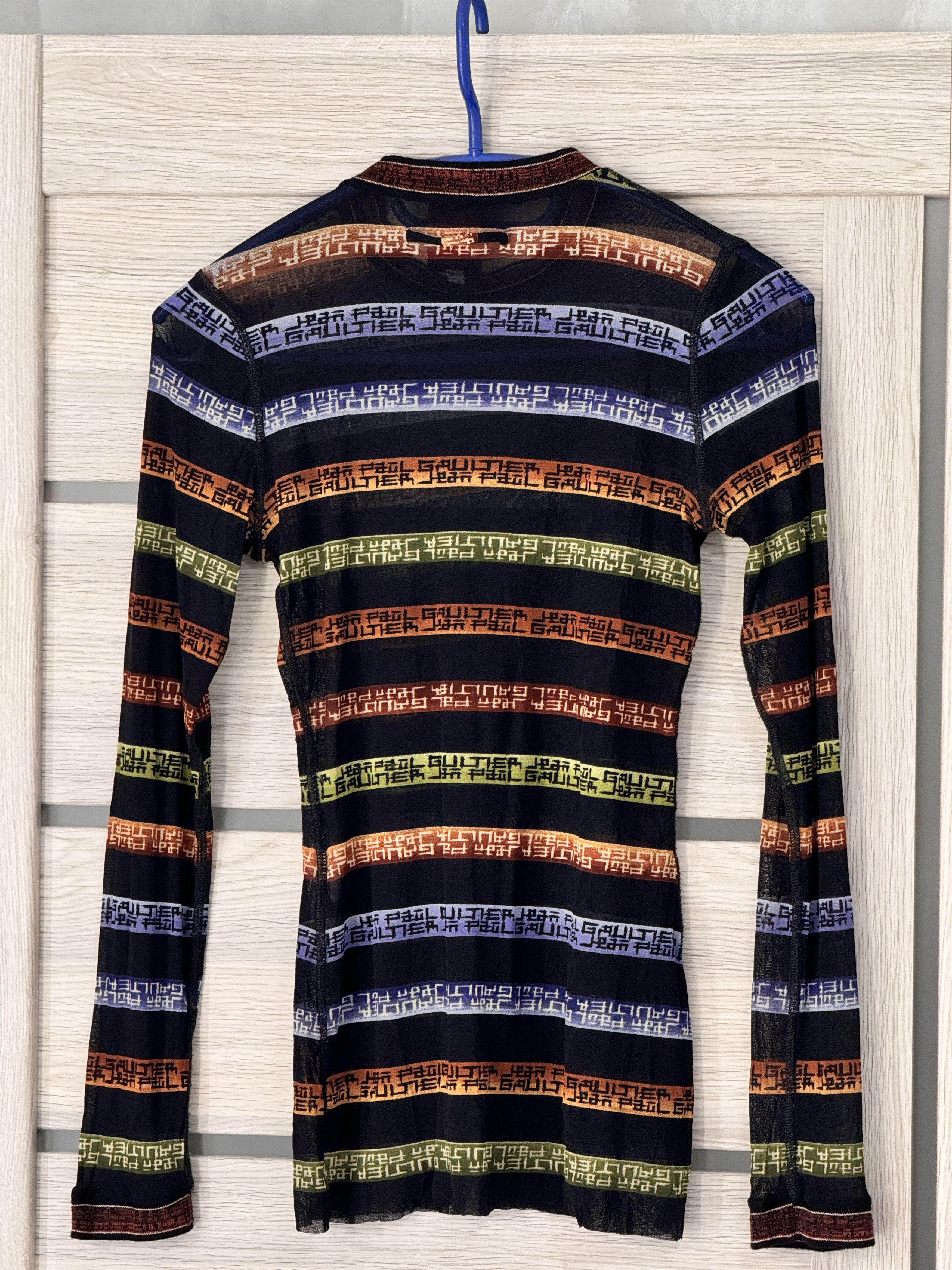 Jean Paul Gaultier × Vintage Vintage Jean Paul Gaultier Mesh Top LS Stripe Logo Print Size M / US 6-8 / IT 42-44 - 17 Thumbnail