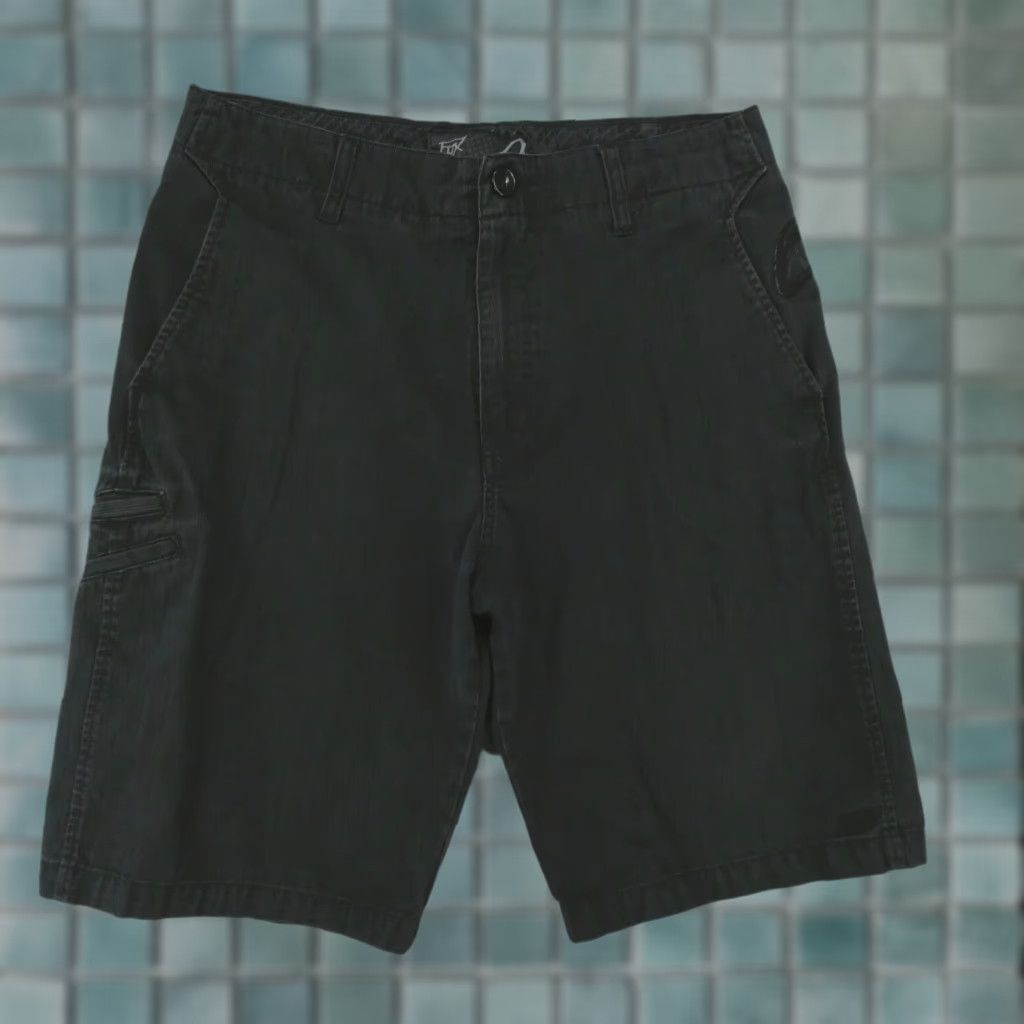 Vintage Fox Shorts Mens 31 Chino Flat Front Black Striped Embroidered Fox Head Size US 31 - 1 Thumbnail