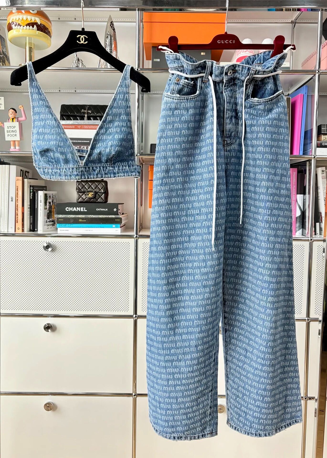 Miu Miu Miumiu Blue Denim Logo Print Vest & Pants Set Size XS / US 0-2 / IT 36-38 - 1 Thumbnail
